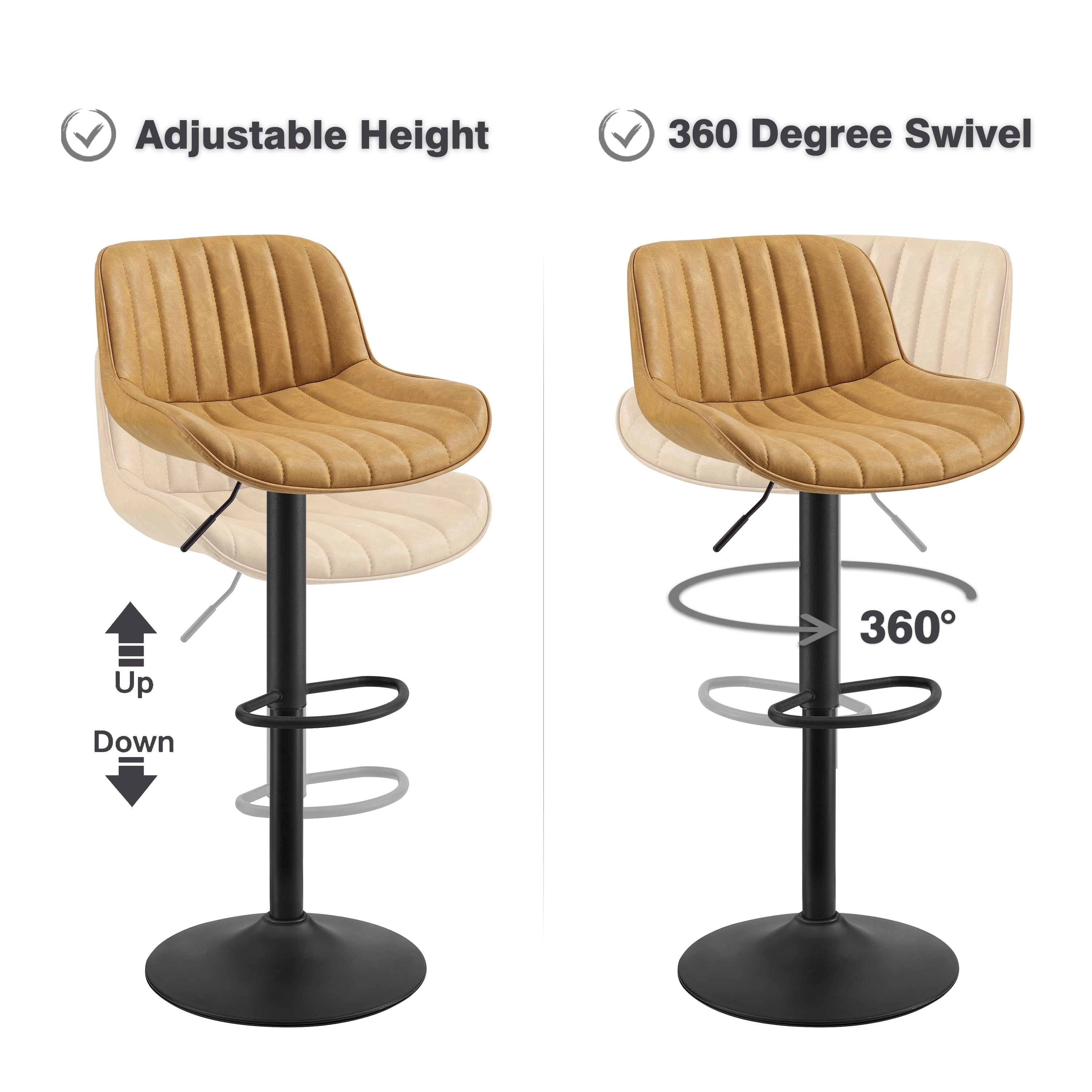 Art Leon Adjustable Height Swivel Barstool, Set of 2