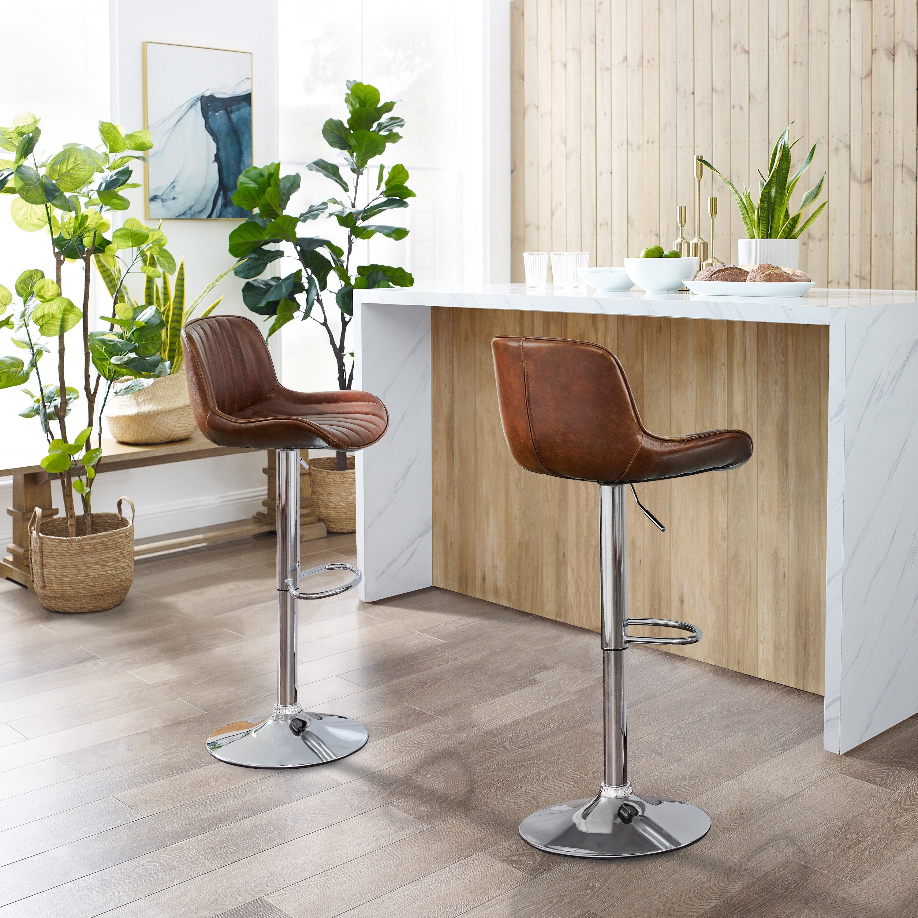 Art Leon Adjustable Height Swivel Barstool, Set of 2