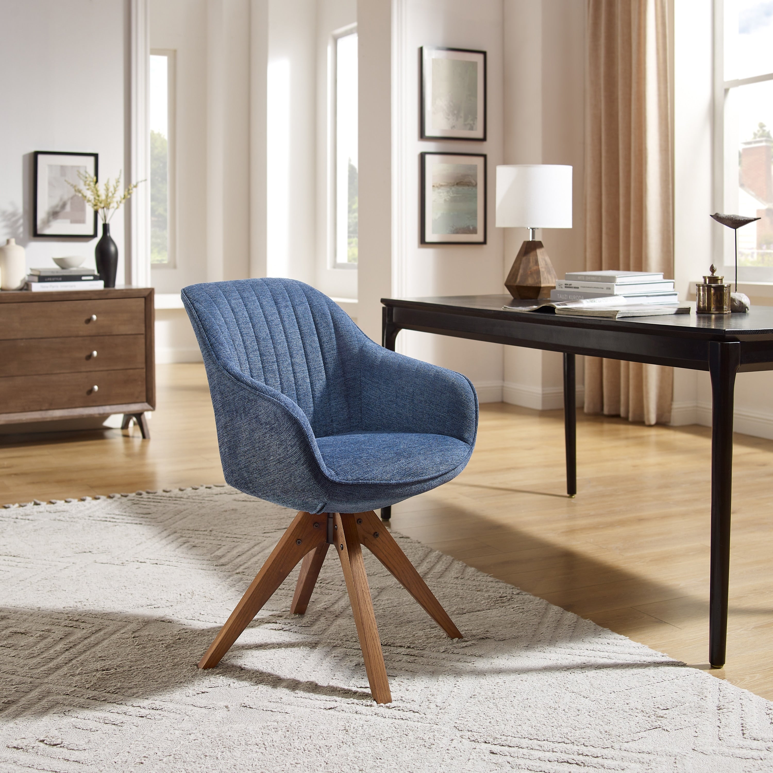 Art Leon Modern Home Office Swivel Arm Accent Chair with Wood Legs