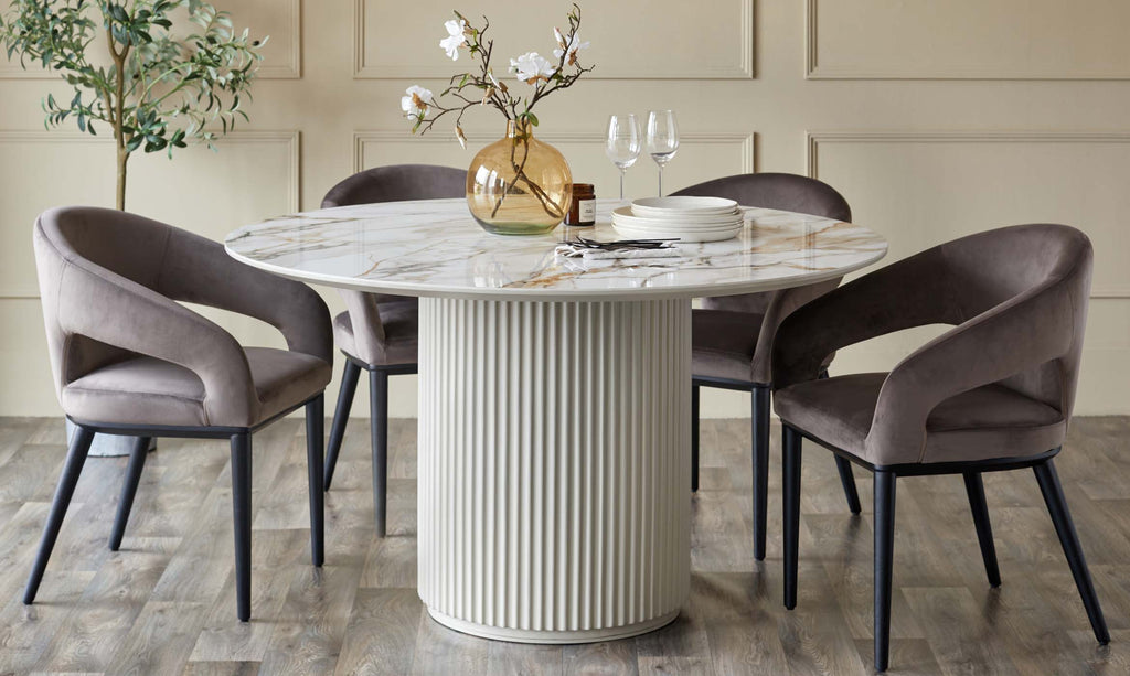 Austin natural ceramic 6 seater table and 6 Heath dining chairs set