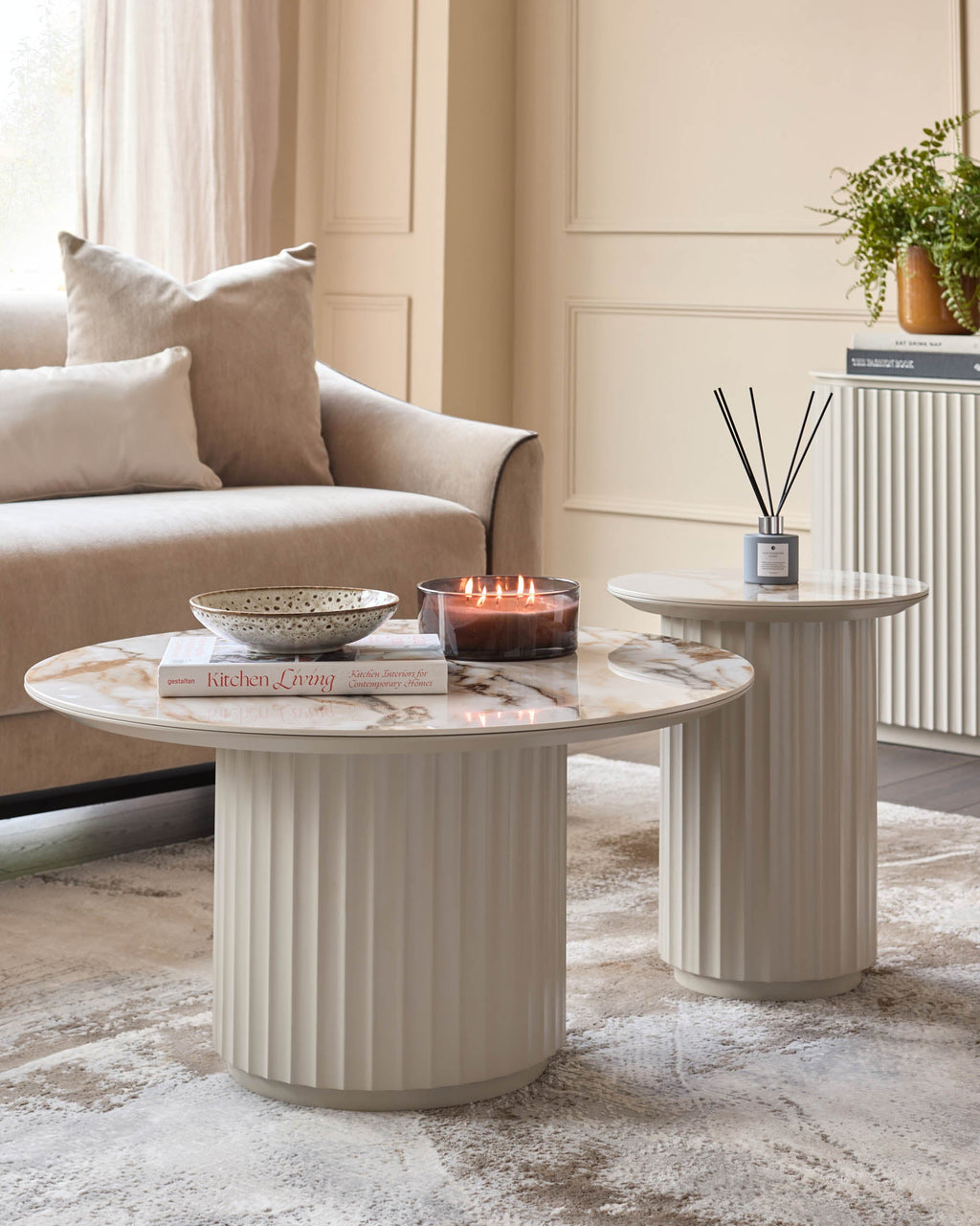 Austin natural ceramic coffee table and Austin natural ceramic side table set