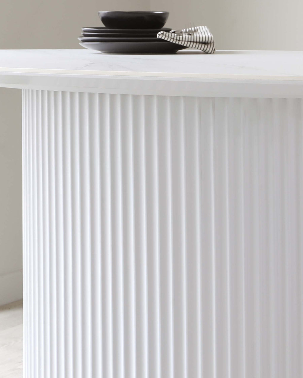 Austin White Marbled Ceramic Fluted 6 Seater Dining Table