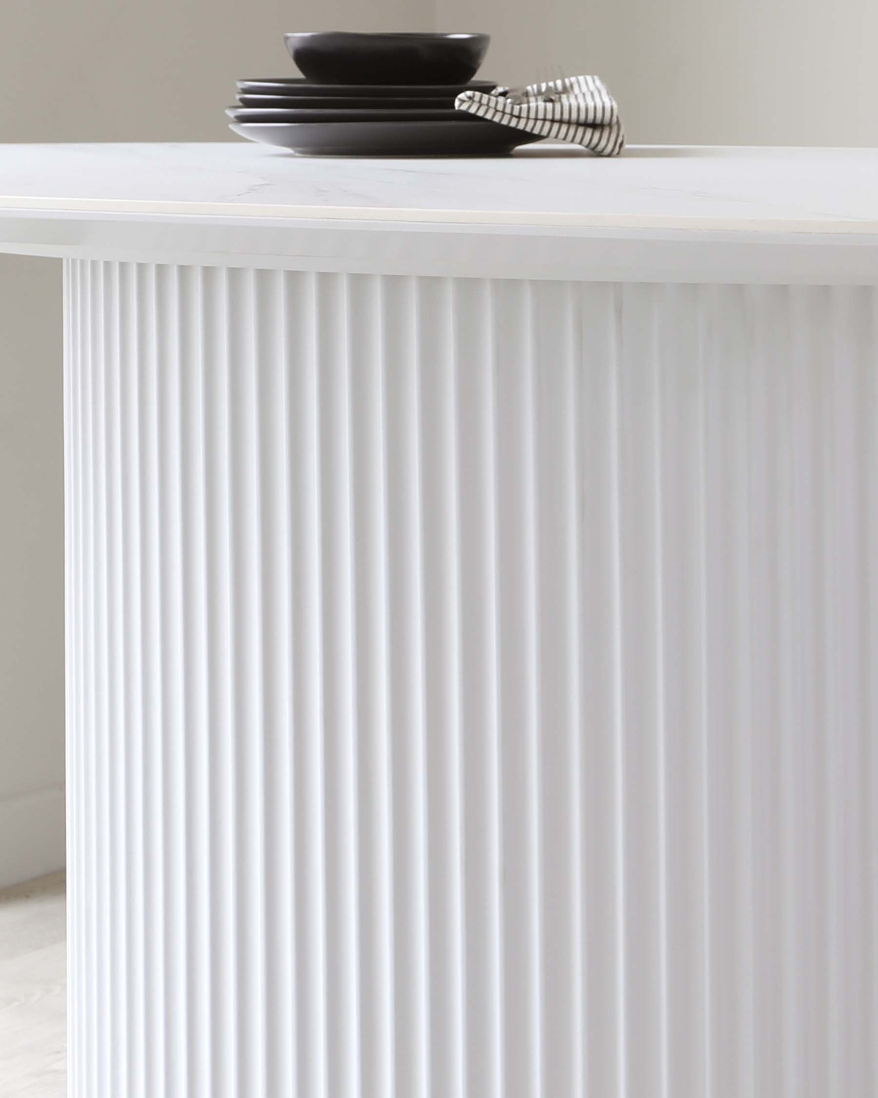 Austin White Marbled Ceramic Fluted 6 Seater Dining Table