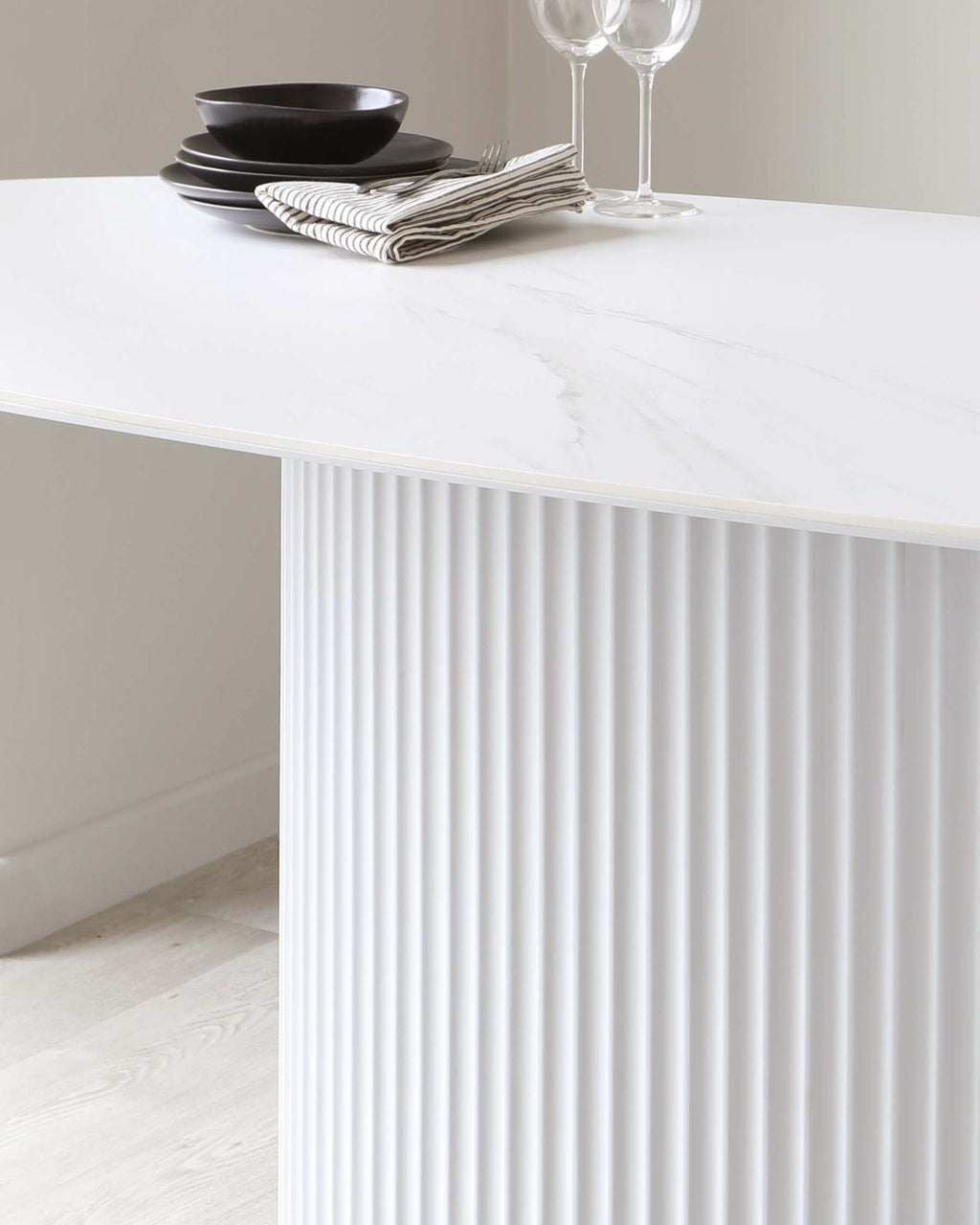 Austin White Marbled Ceramic Fluted 6 Seater Dining Table