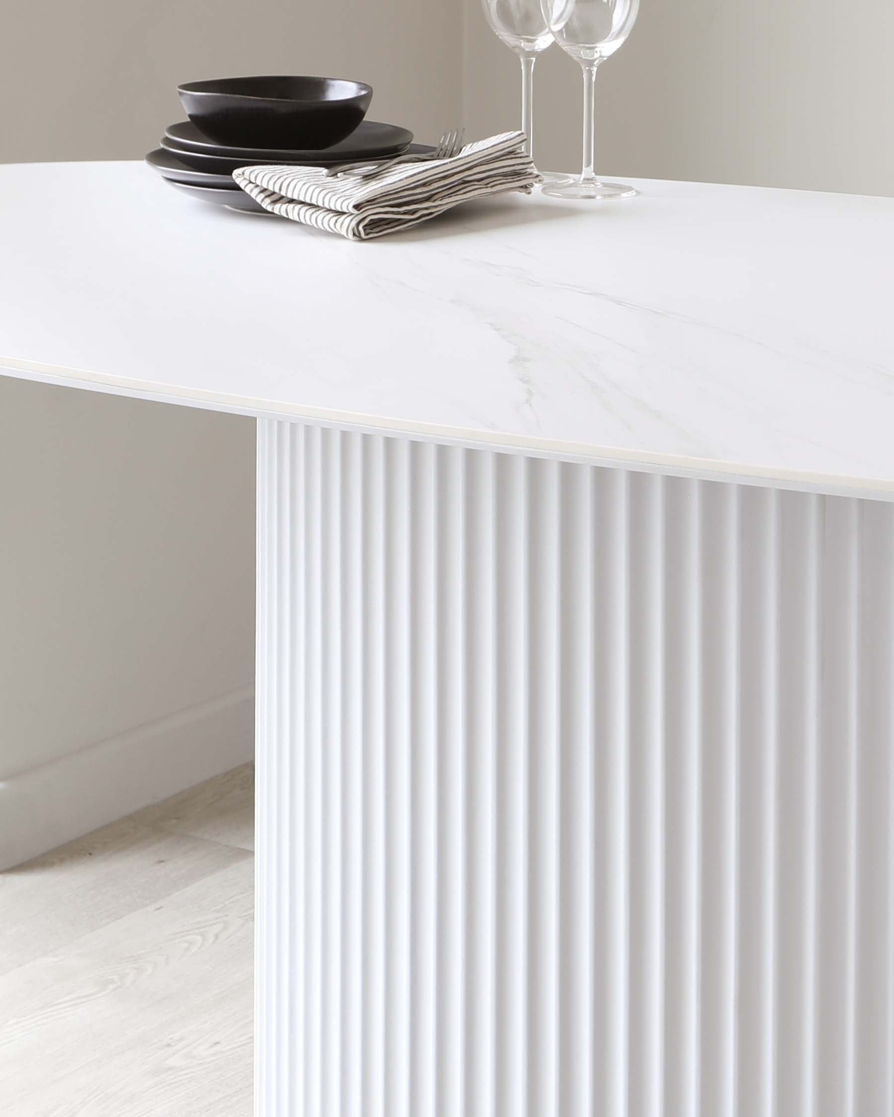 Austin White Marbled Ceramic Fluted 6 Seater Dining Table