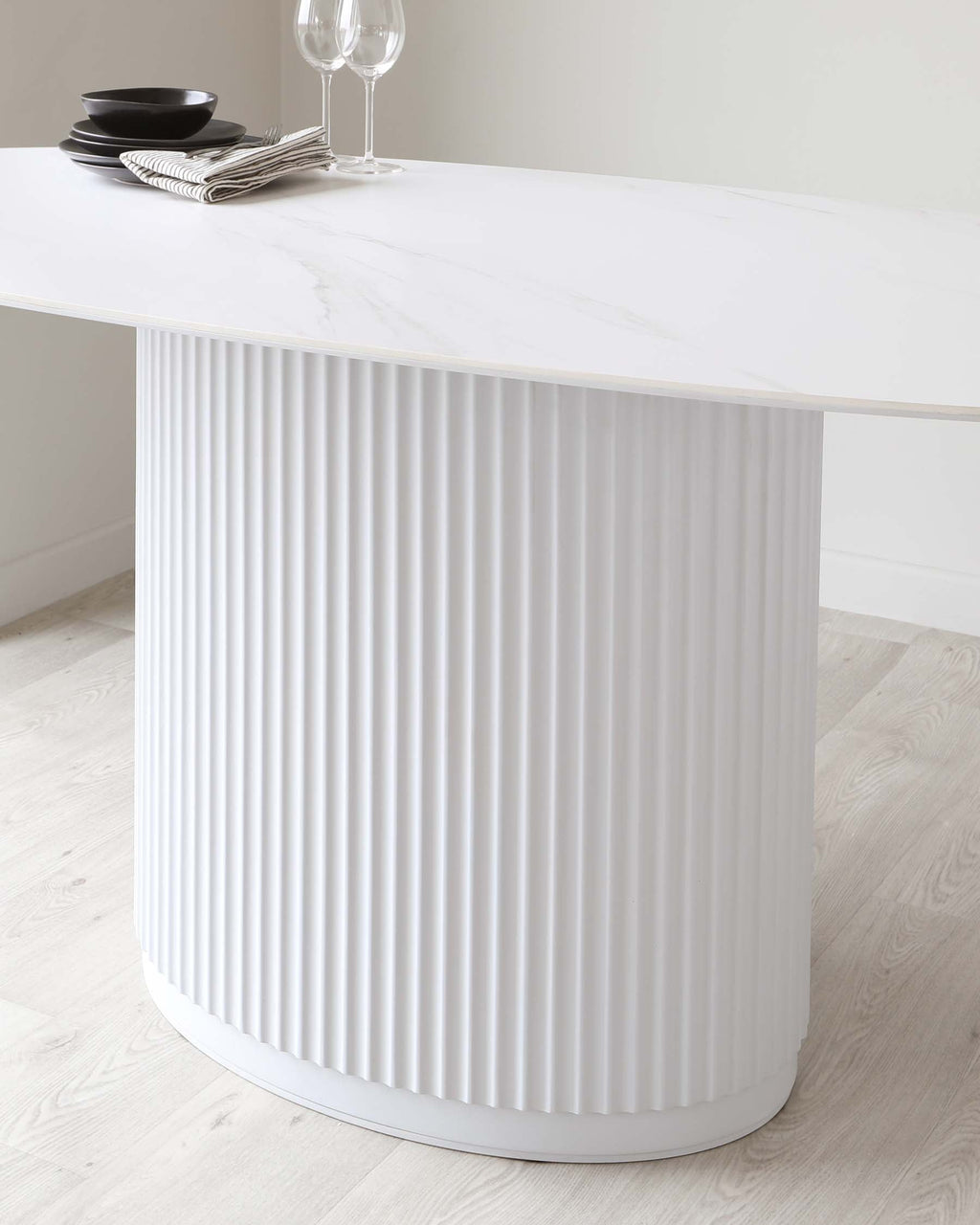 Austin White Marbled Ceramic Fluted 6 Seater Dining Table