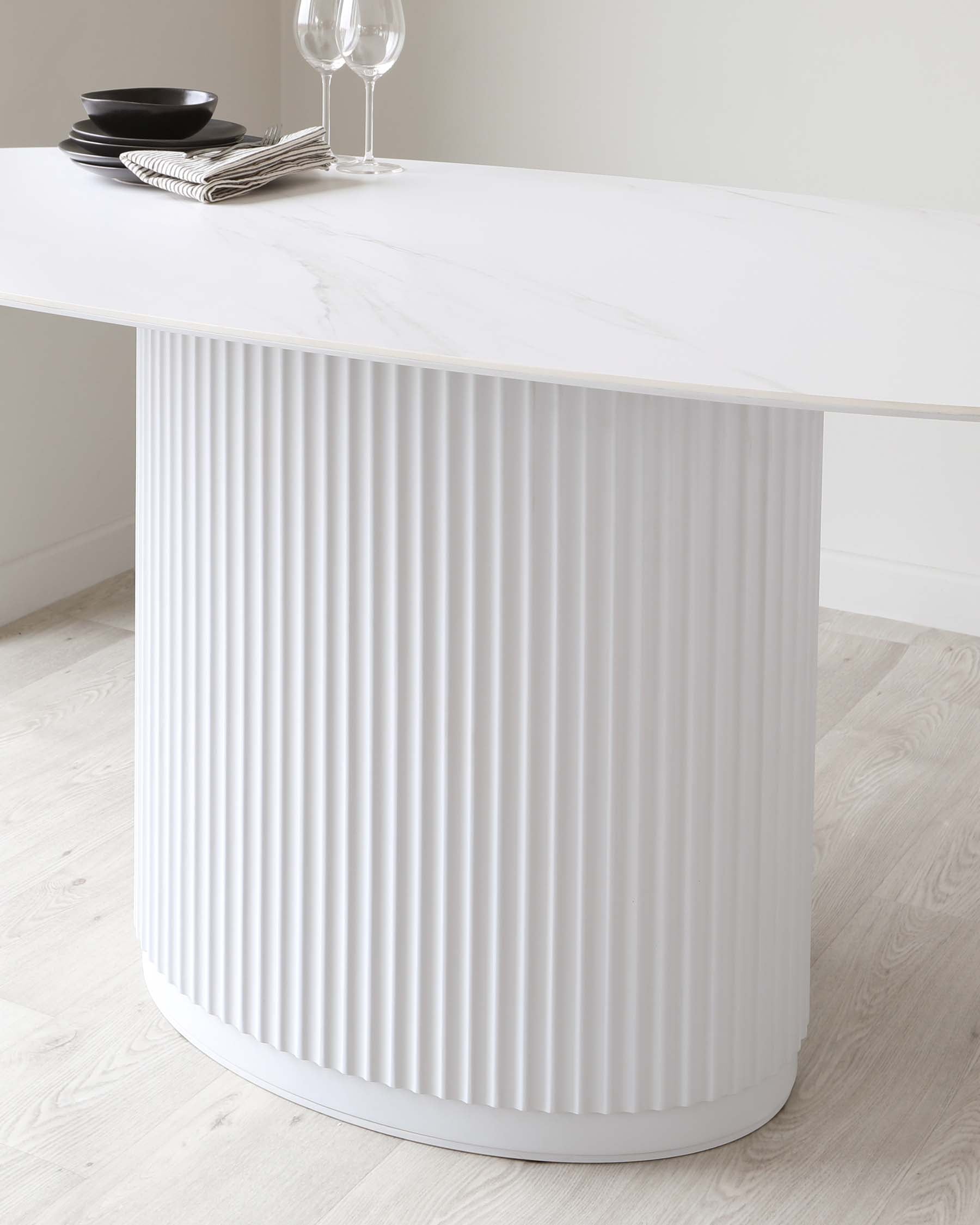 Austin White Marbled Ceramic Fluted 6 Seater Dining Table