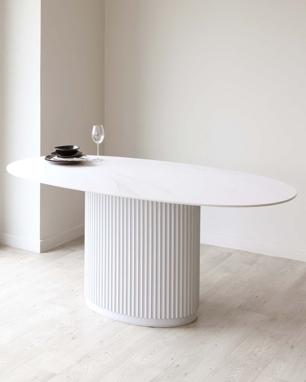 Austin White Marbled Ceramic Fluted 6 Seater Dining Table