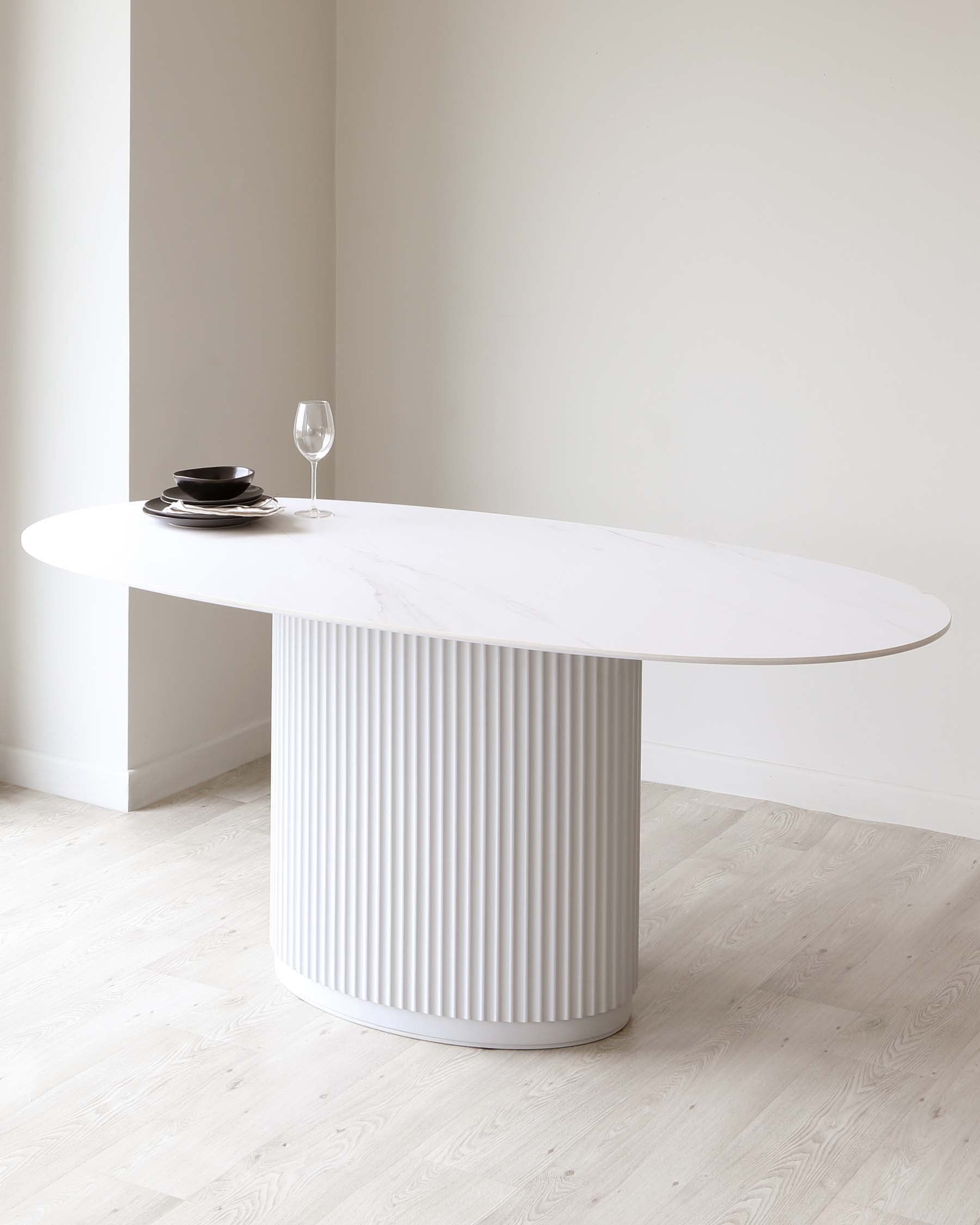 Austin White Marbled Ceramic Fluted 6 Seater Dining Table