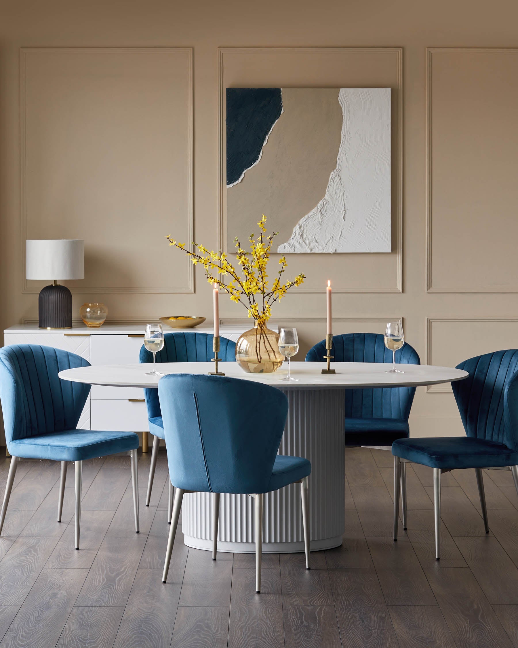 Austin White Marbled Ceramic Fluted 6 Seater Dining Table