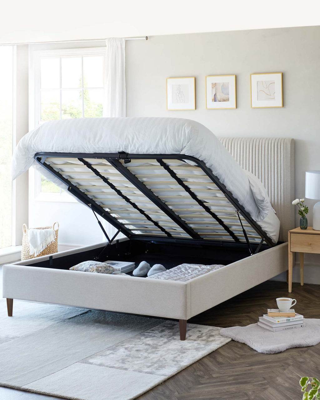 Avery Cream Fabric Double Ottoman Storage Bed