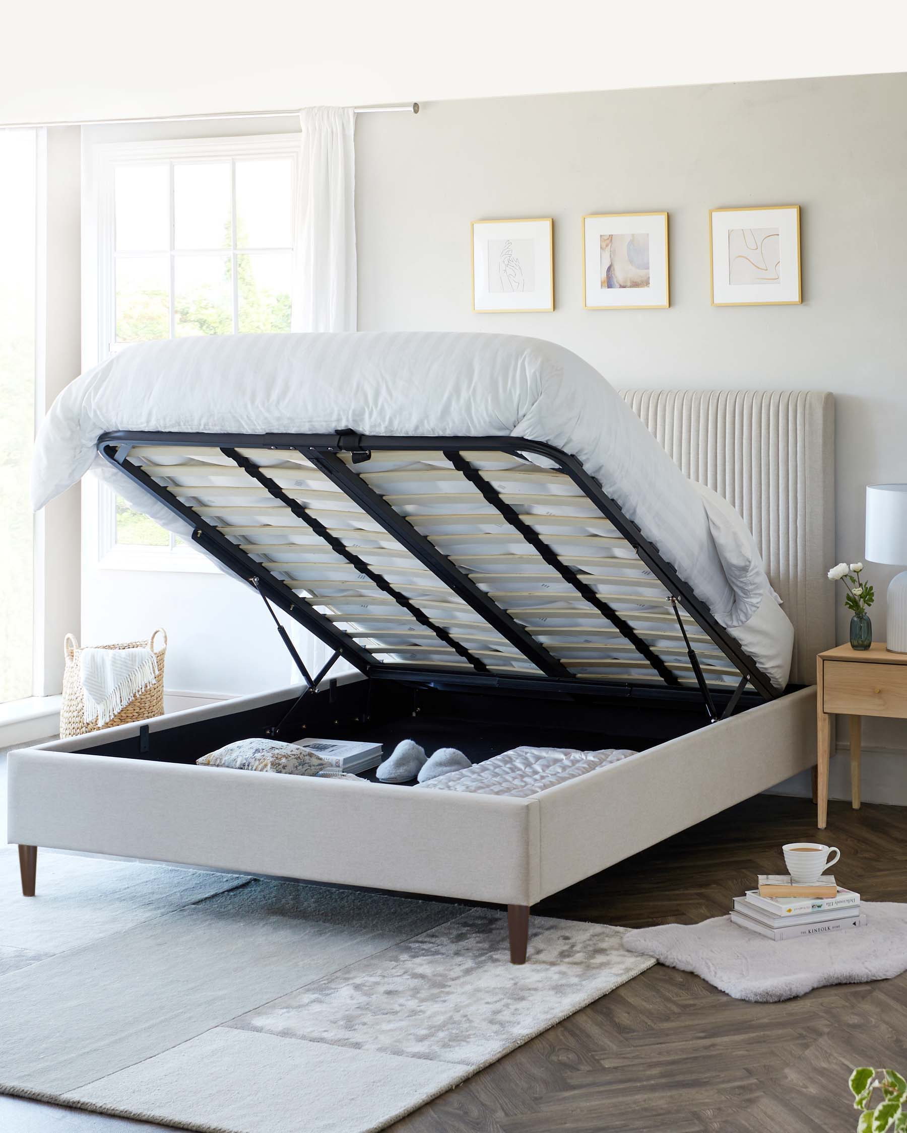 Avery Cream Fabric Super King Size Ottoman Storage Bed