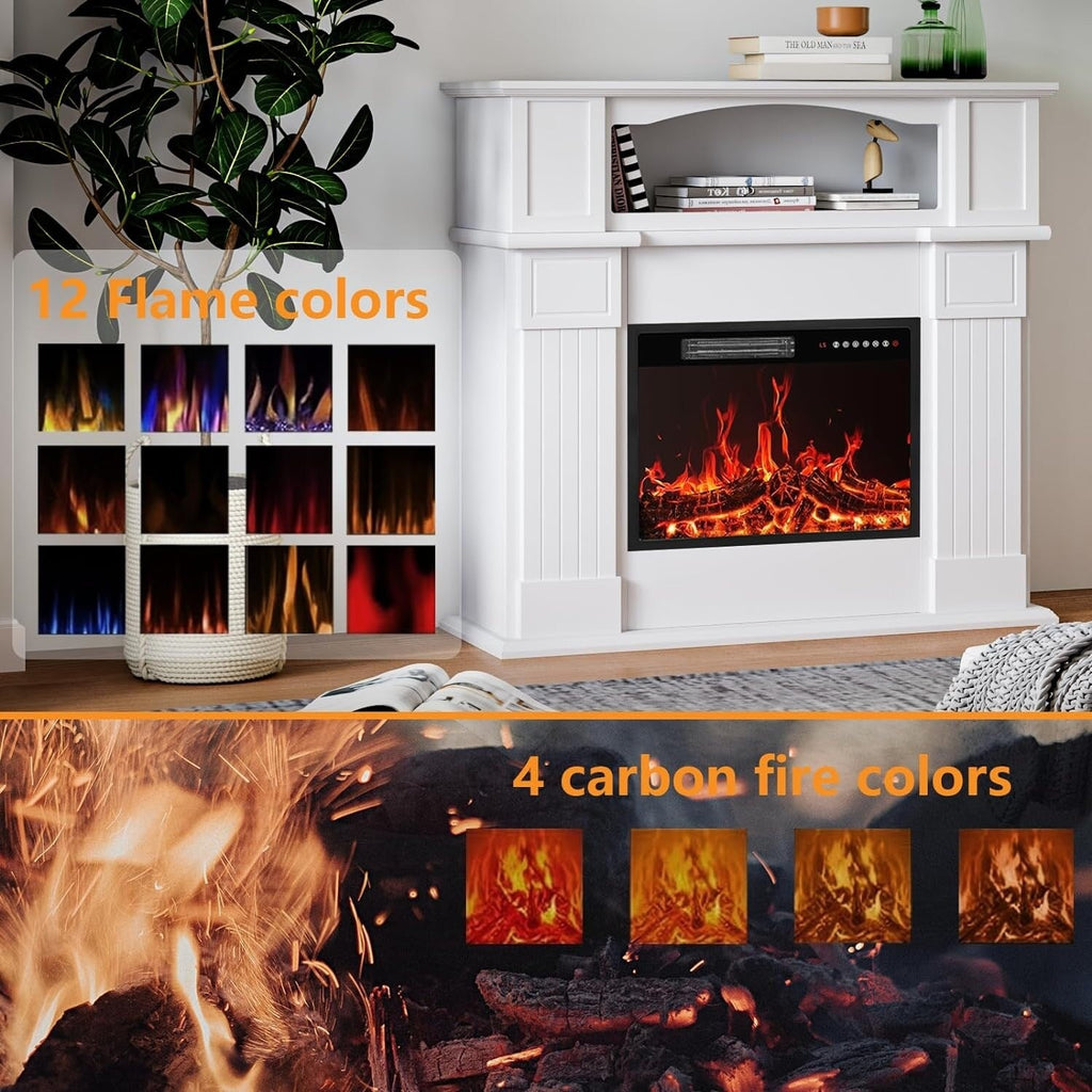 BOSSIN 43 Electric Fireplace with Mantel, 23 inch Electric Fireplace Insert,Freestanding TV Stand with Fireplace Wooden Firebox
