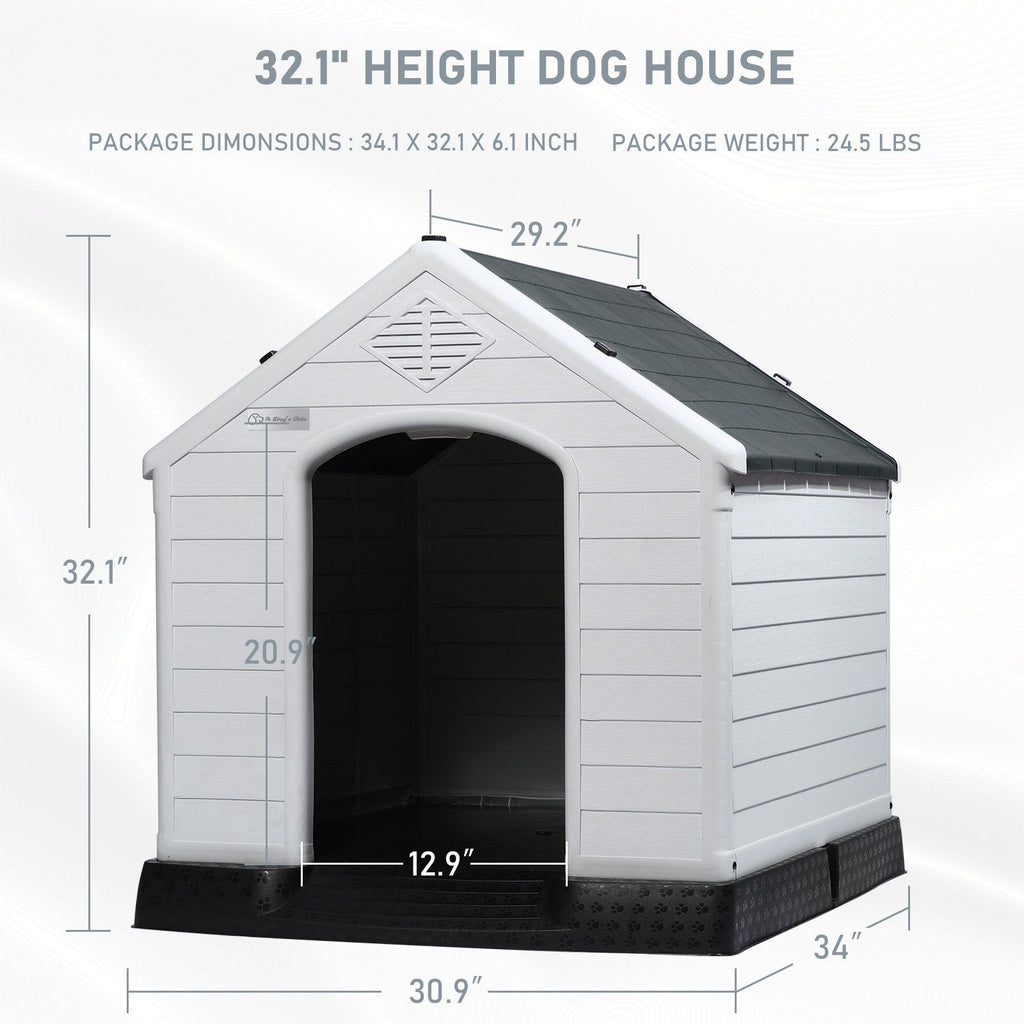 BOSSIN Plastic Dog House for Small to Large Sized Dogs, Indoor Outdoor Insulated Doghouse Puppy Shelter with Elevated Floor
