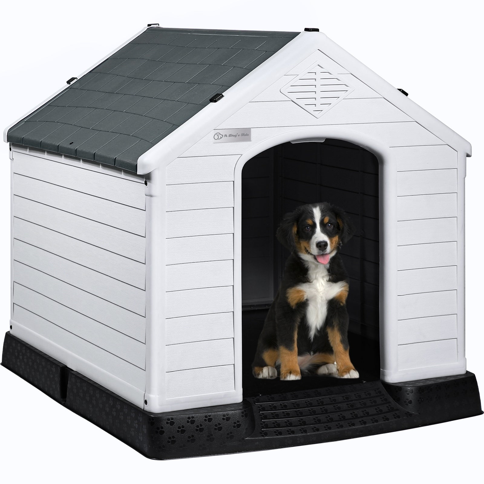 BOSSIN Plastic Dog House for Small to Large Sized Dogs, Indoor Outdoor Insulated Doghouse Puppy Shelter with Elevated Floor