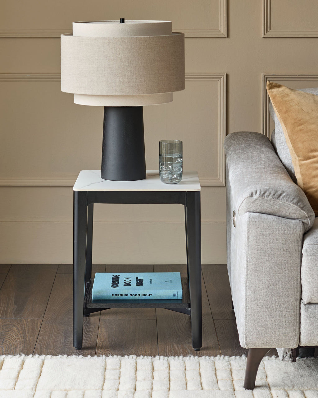 Banks White Marbled Ceramic With Black Wood Side Table