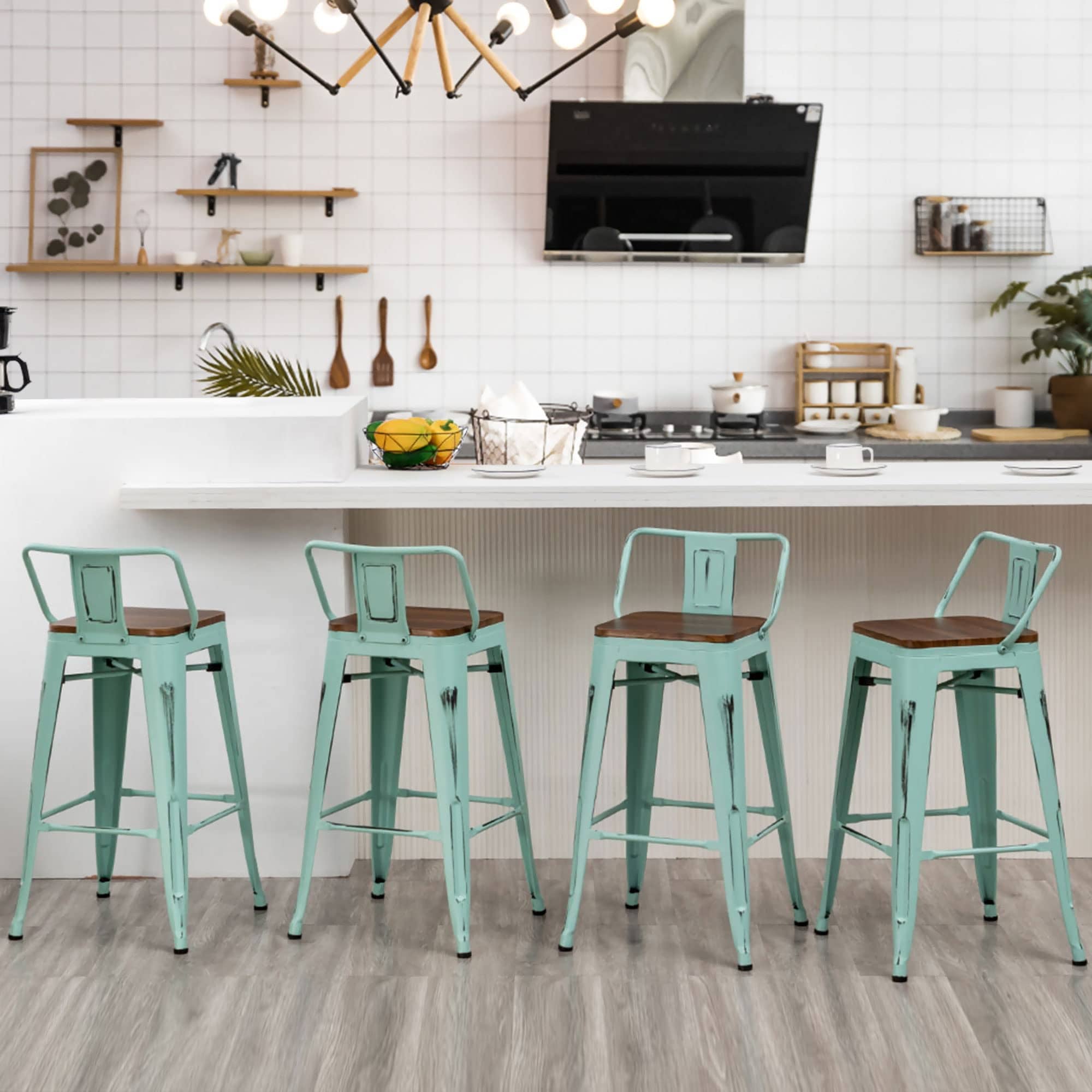 Bar Stools With Back set of 4 Industrial Metal Barstools with Wooden Seats