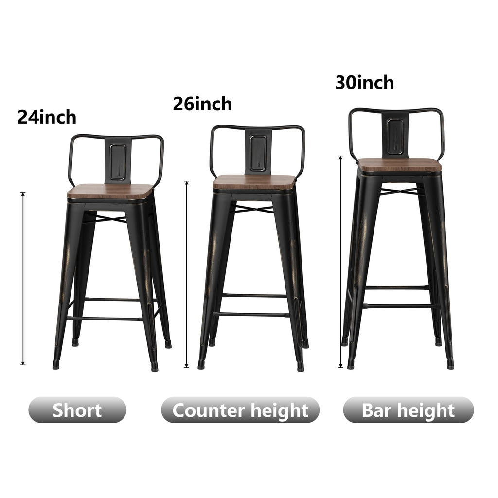 Bar Stools With Back set of 4 Industrial Metal Barstools with Wooden Seats