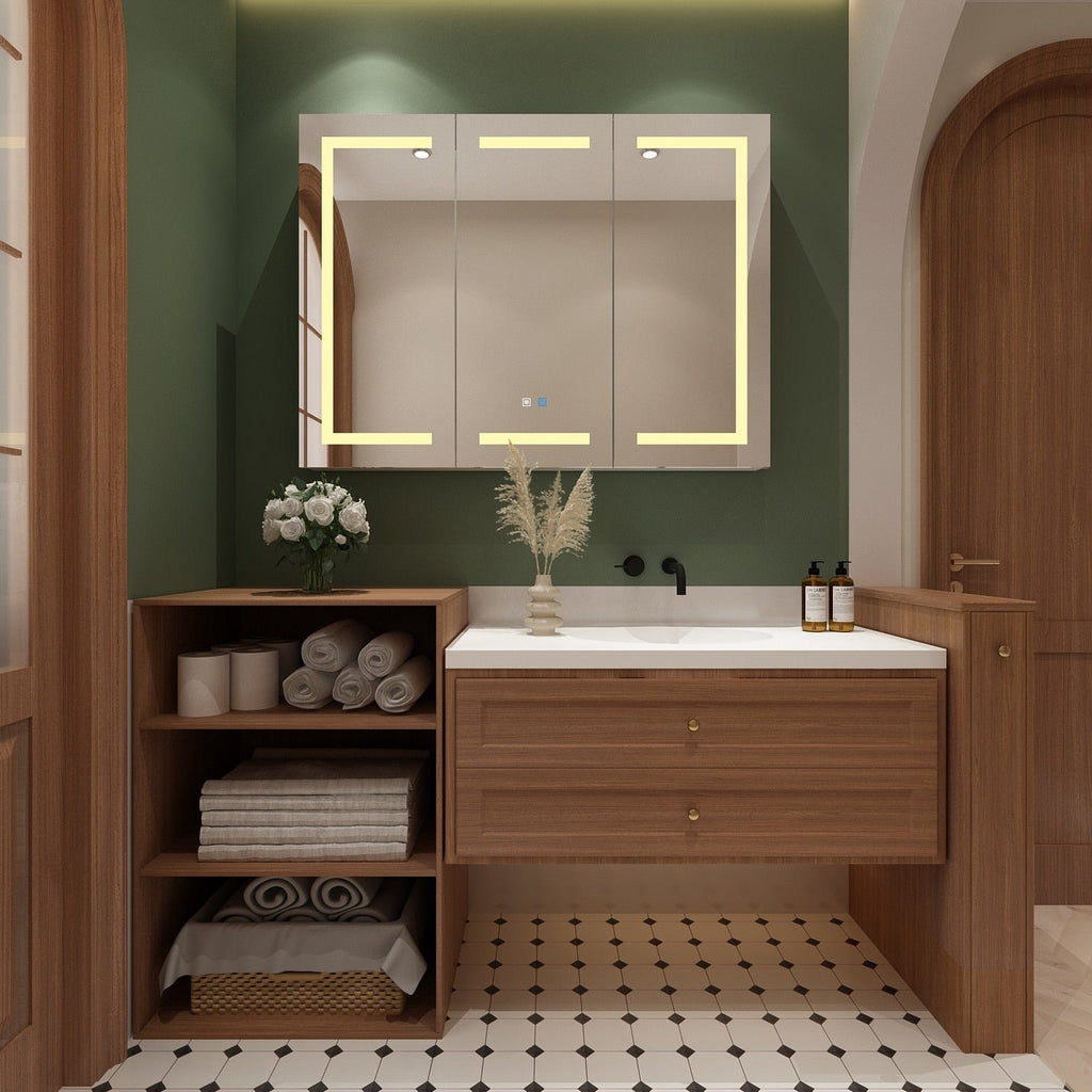 Bathroom Medicine Cabinet LED Mirror Anti-Fog 6000K Wall Cabinet White