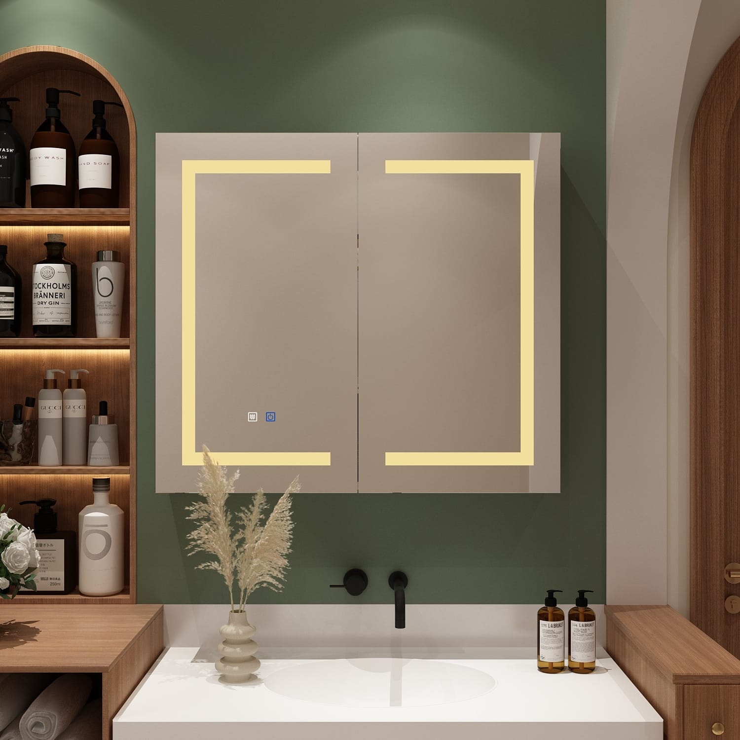 Bathroom Medicine Cabinet LED Mirror Anti-Fog 6000K Wall Cabinet White