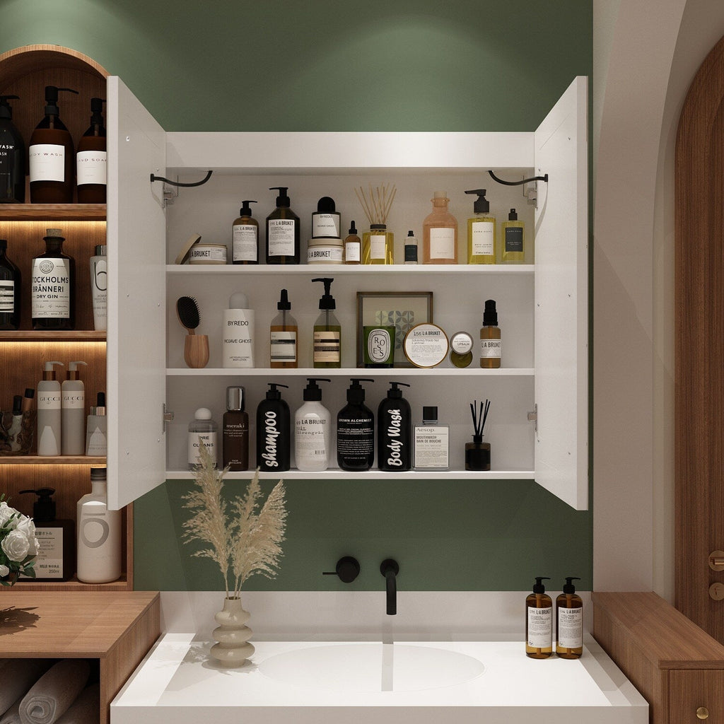 Bathroom Medicine Cabinet LED Mirror Anti-Fog 6000K Wall Cabinet White