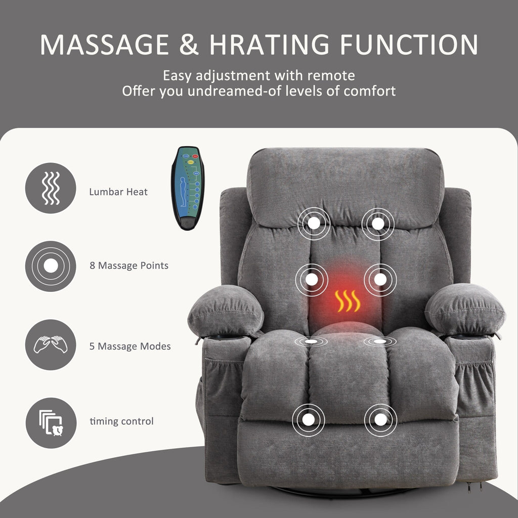 Beige Swivel Recliner with Massage, Heat & USB Charging