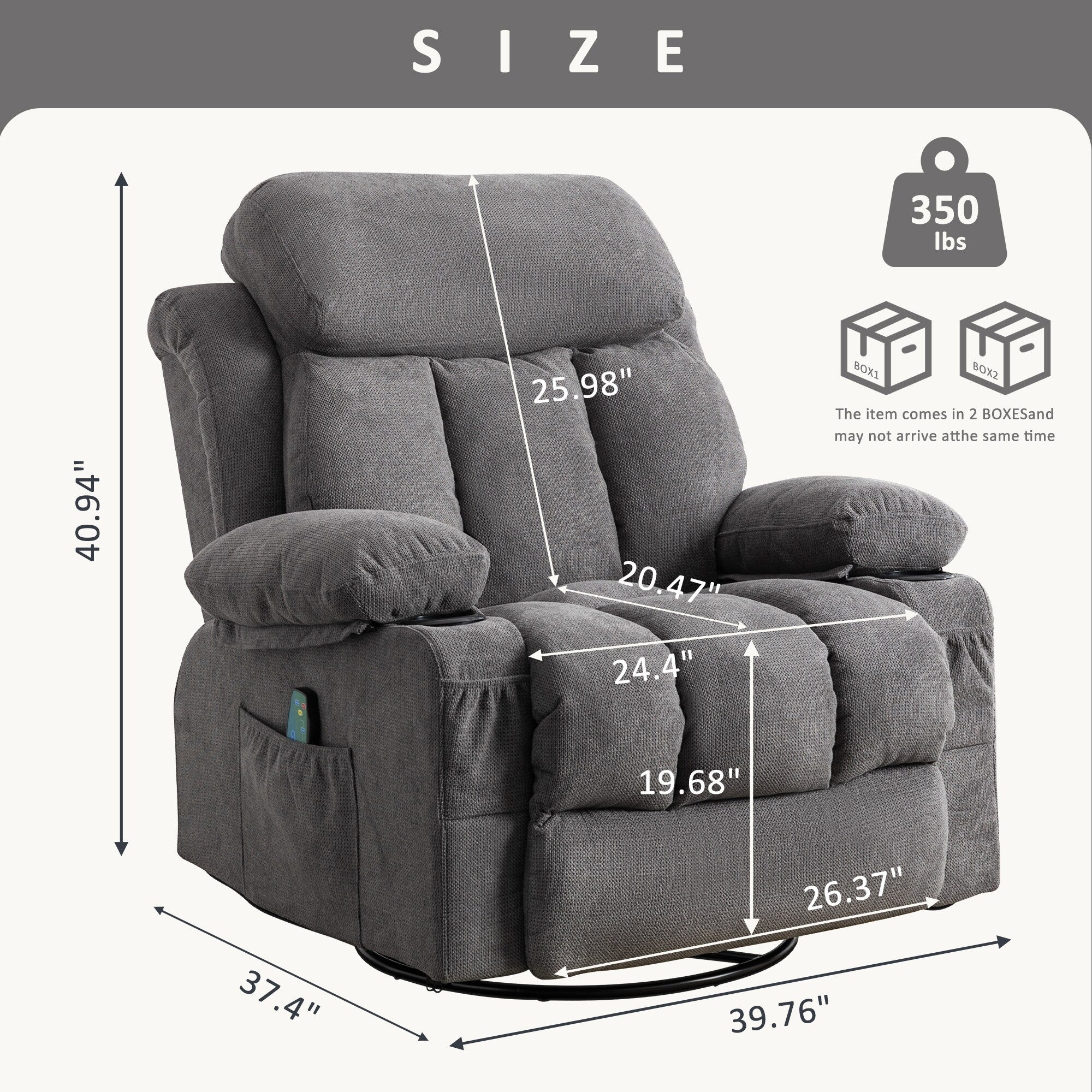 Beige Swivel Recliner with Massage, Heat & USB Charging