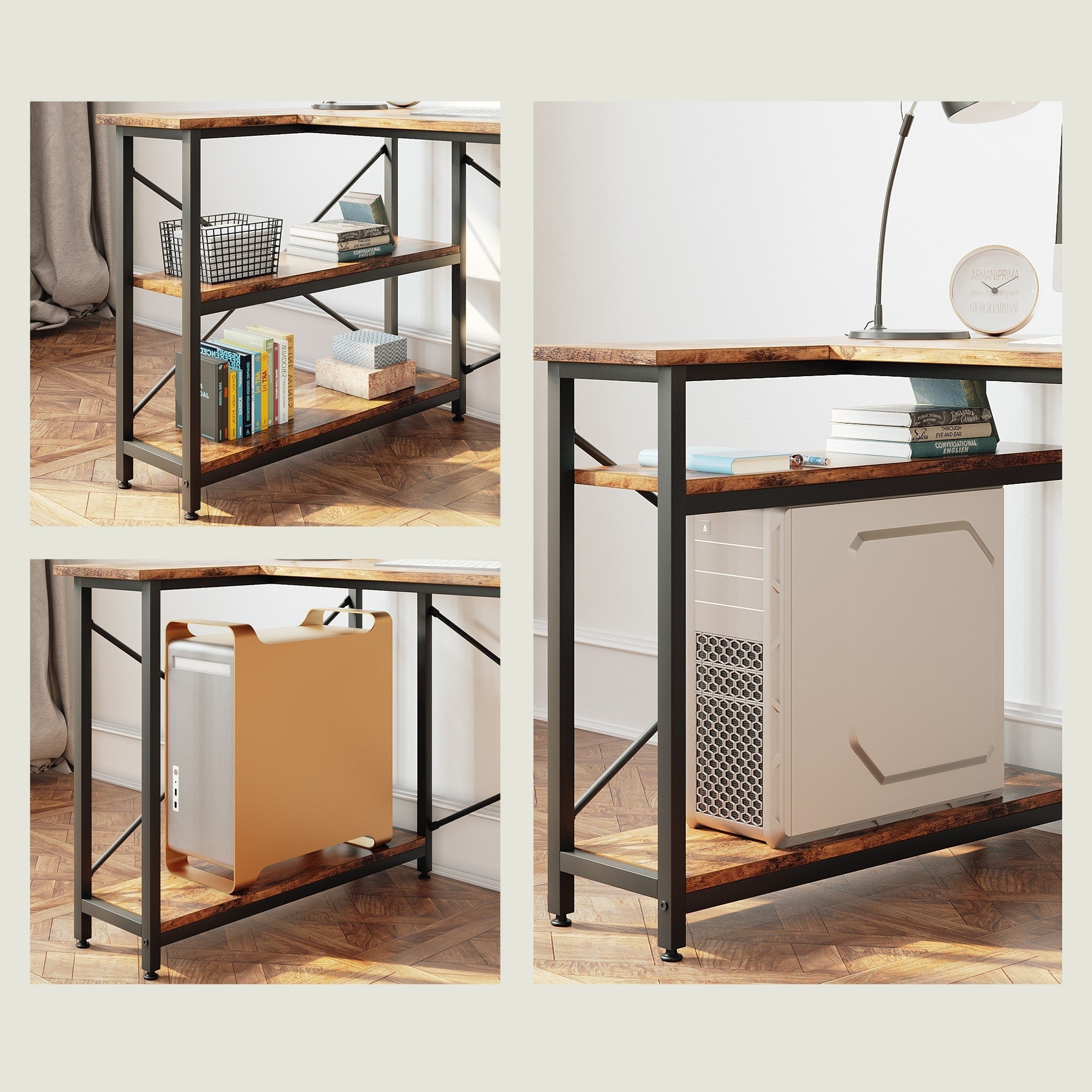 Small L Shaped Desk with Storage Shelves Corner Computer Desk