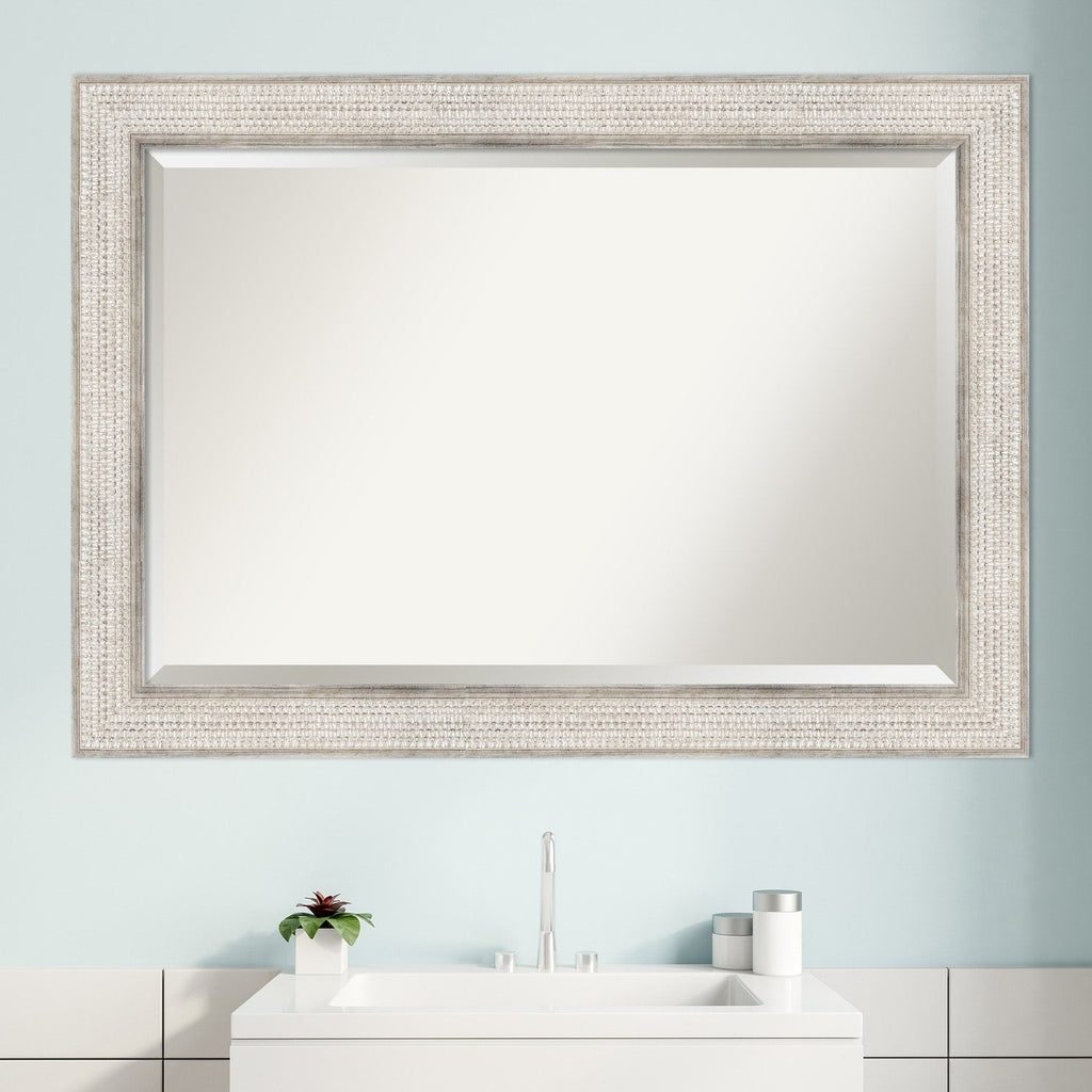 Beveled Wood Bathroom Wall Mirror - Trellis Silver Frame - Trellis Silver