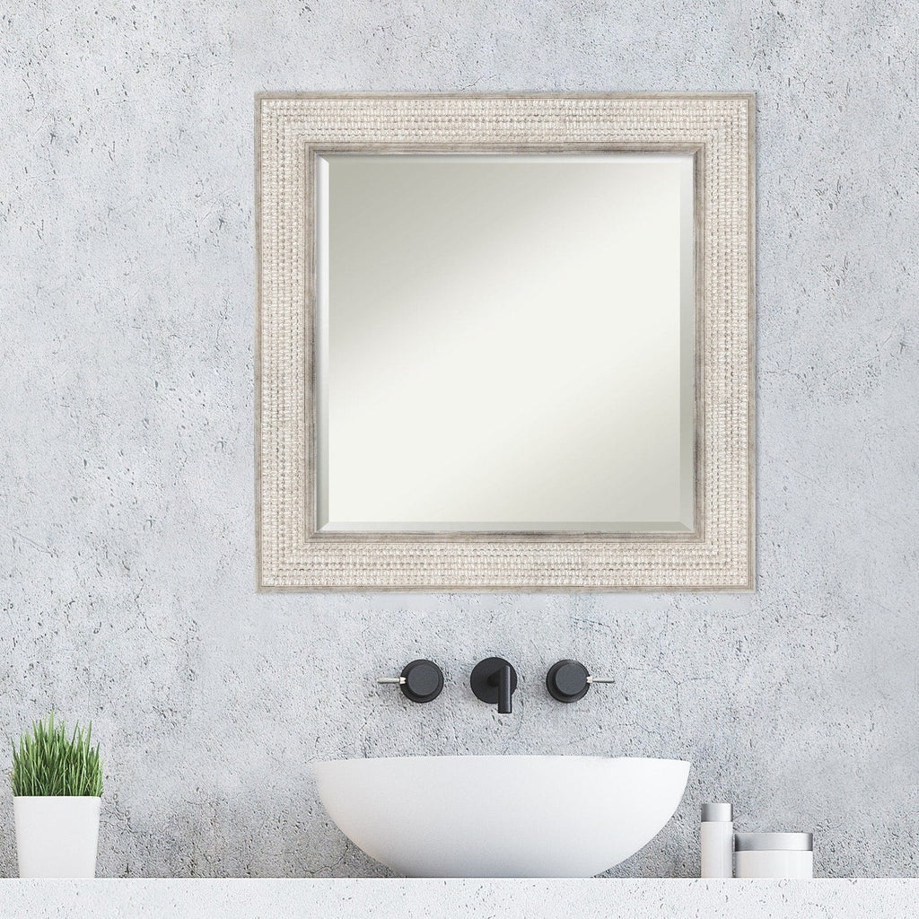 Beveled Wood Bathroom Wall Mirror - Trellis Silver Frame - Trellis Silver