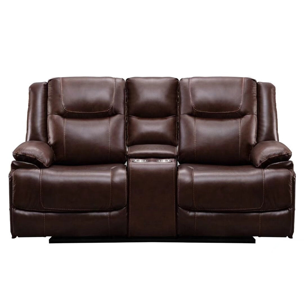 Genuine Leather Mid-century Modern Style Manual Recliners Sofa Set