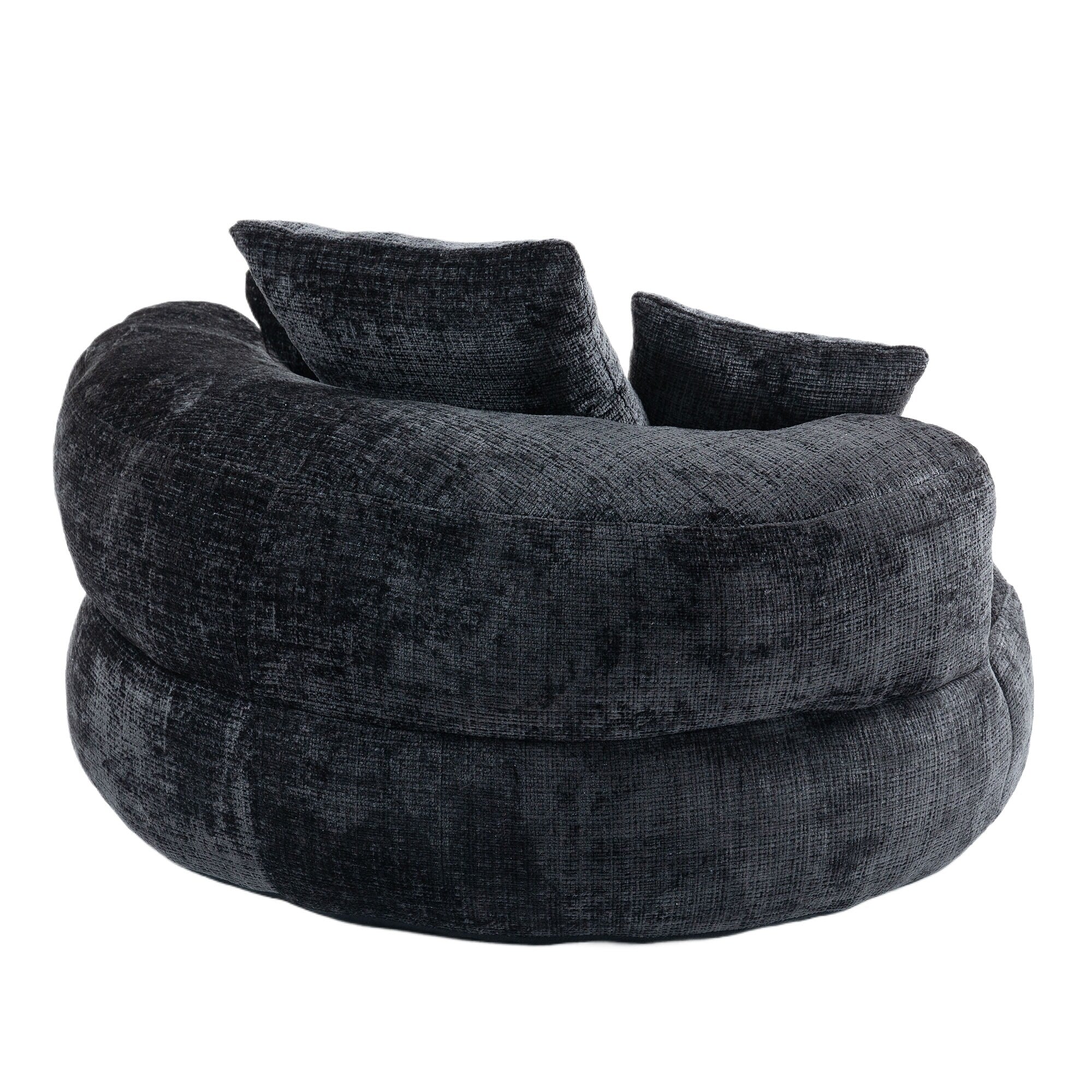 Black Oversized 42.52 Chenille Lazy Bean Bag Single Sofa with Three Pillows for Bedroom