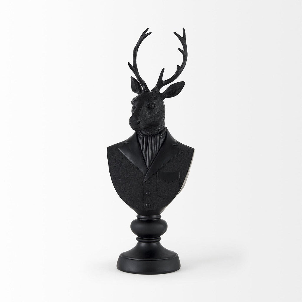 Black Resin Suited Deer Bust Sculpture - 6 W x 8 D x 23 H