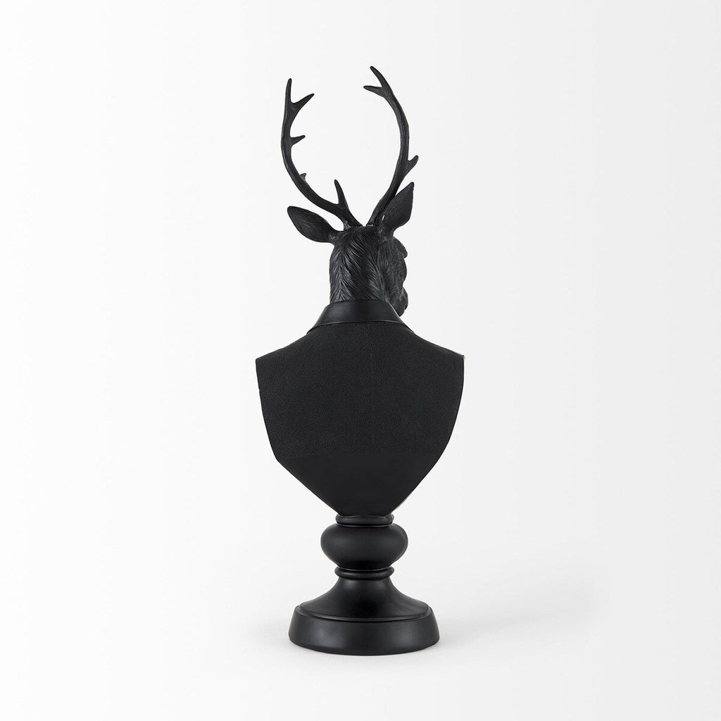 Black Resin Suited Deer Bust Sculpture - 6 W x 8 D x 23 H