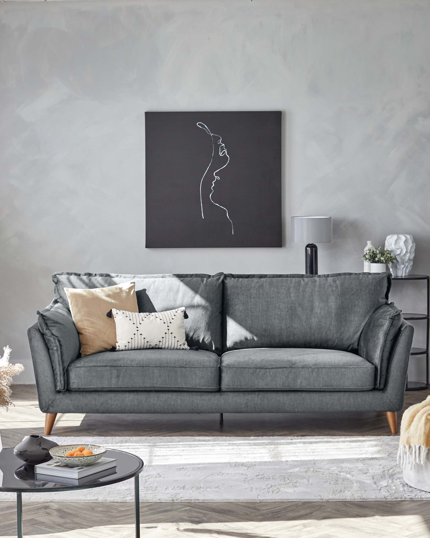 Louis Black Marble Shaded Table Lamp With Light Grey Shade