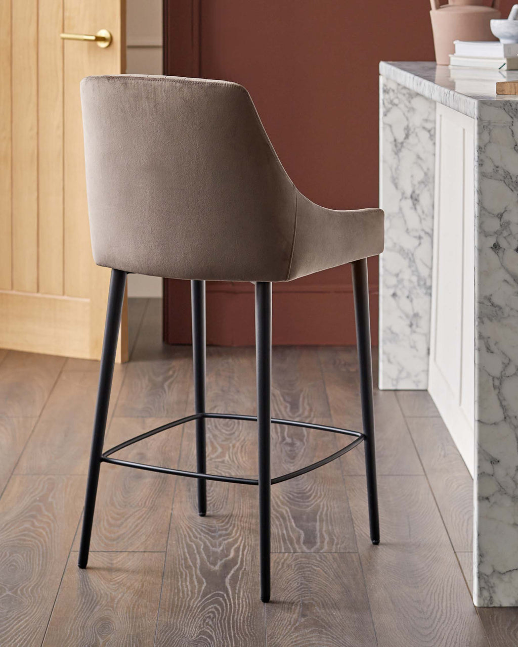 Blakely mocha velvet bar stool