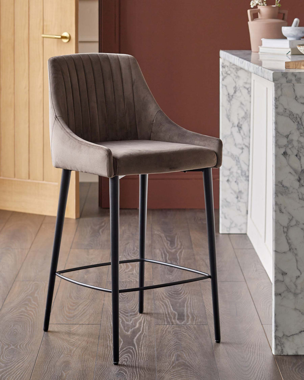 Blakely mocha velvet bar stool