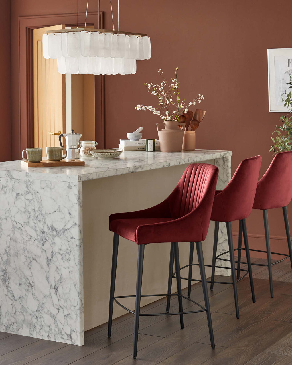 Blakely toffee red velvet bar stool