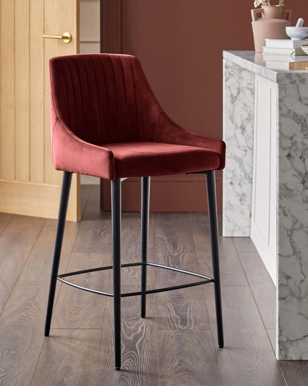 Blakely toffee red velvet bar stool