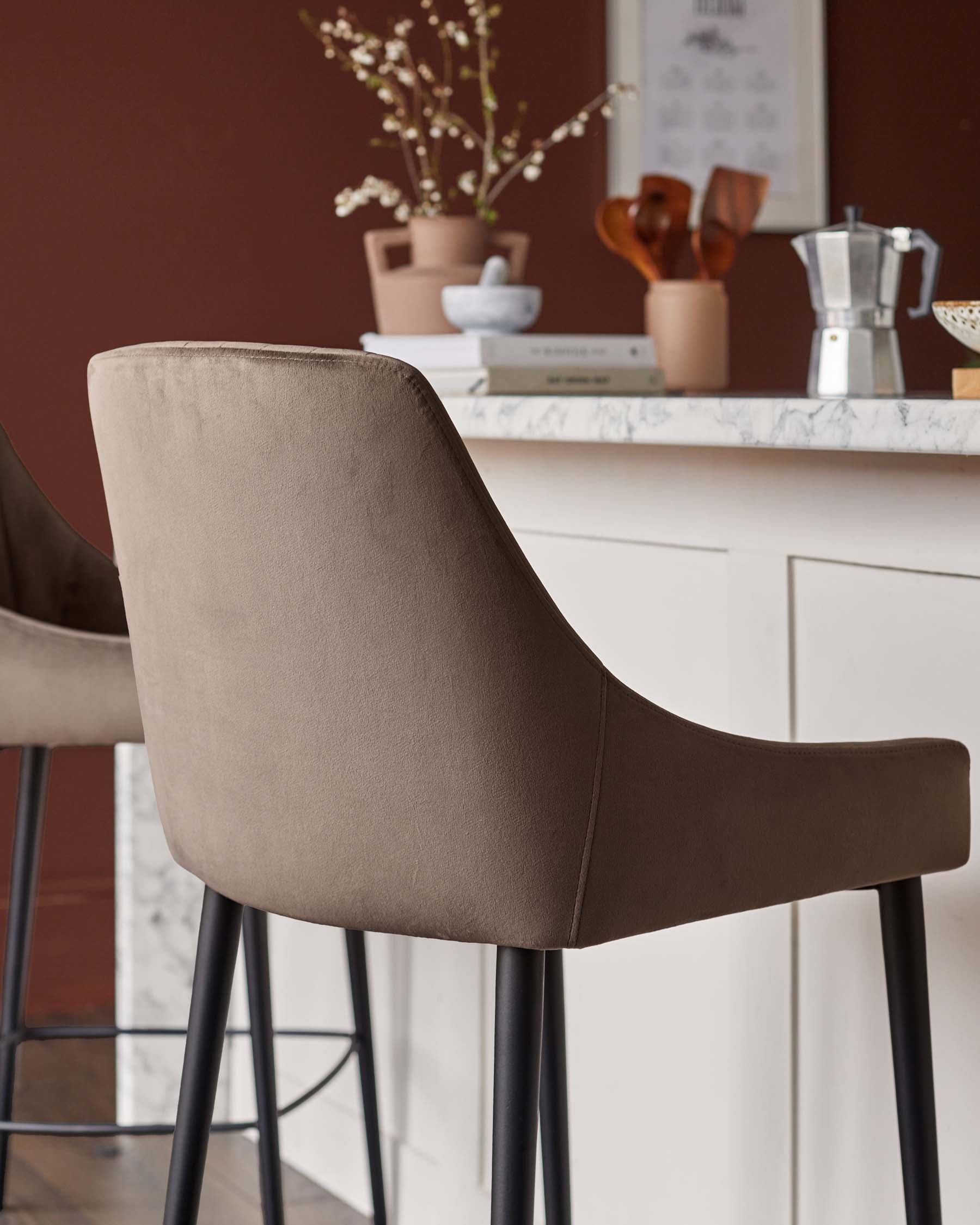 Blakely mocha velvet bar stool