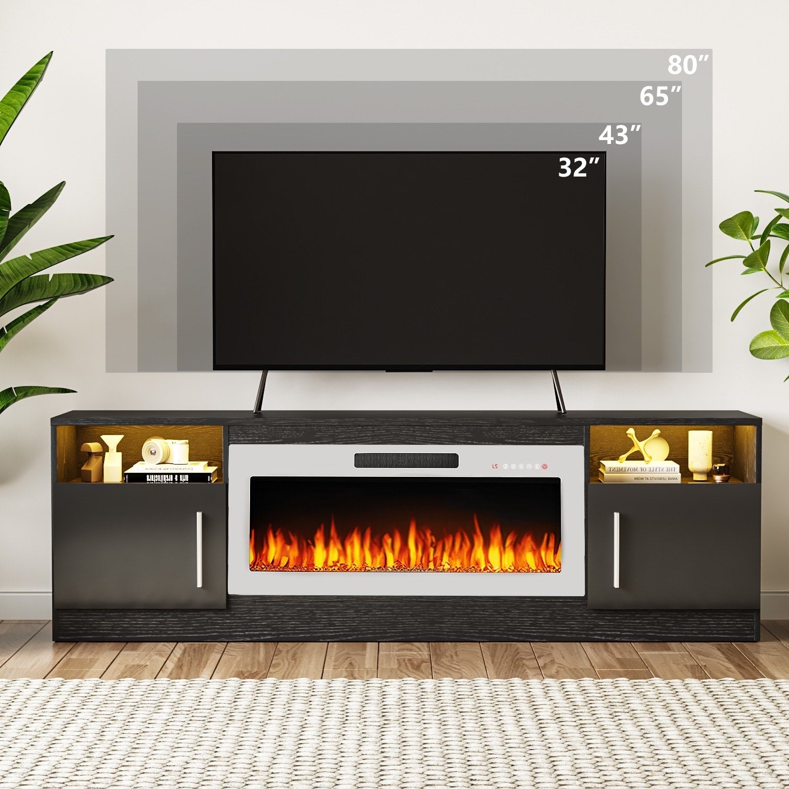 Bossin 70 Fireplace TV Stand with 36 Electric Fireplace, TV Stand for TVs Up to 80, 16 Colors LED Lights/Entertainment Center