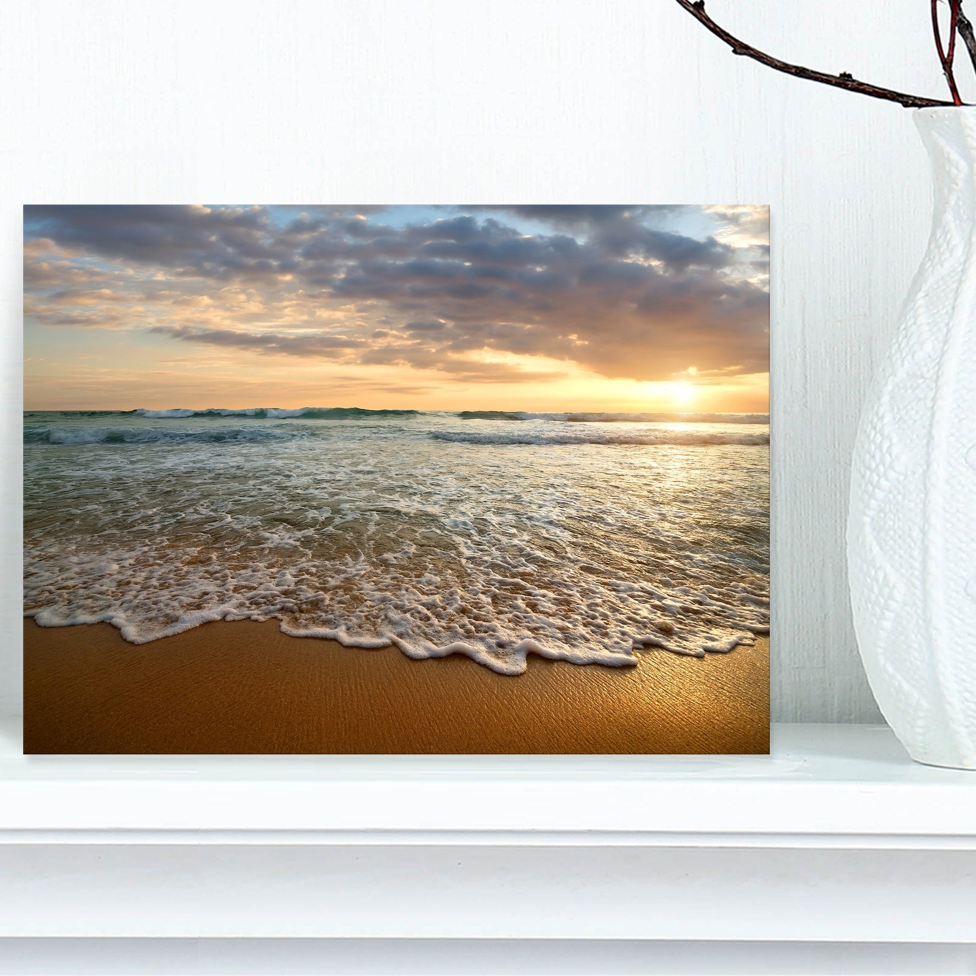 Bright Cloudy Sunset in Calm Ocean - Contemporary Seascape Art Canvas