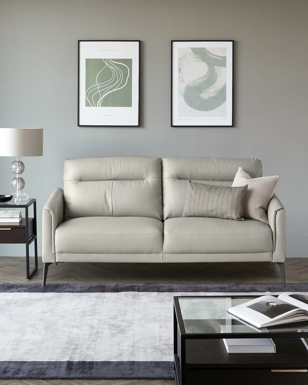 Brooks Light Grey Leather 2 Seater Sofa