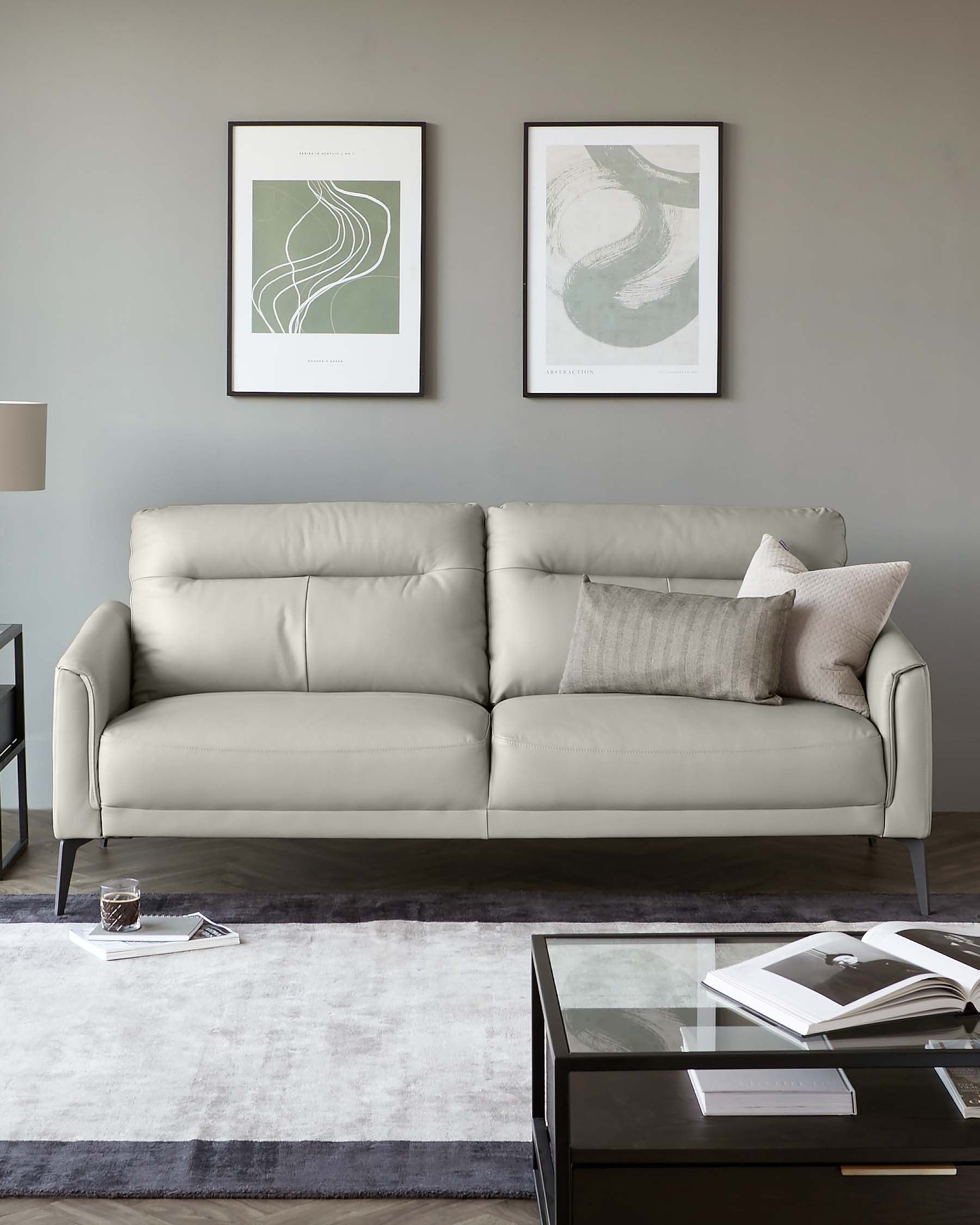 Brooks Light Grey Leather 3 Seater Sofa