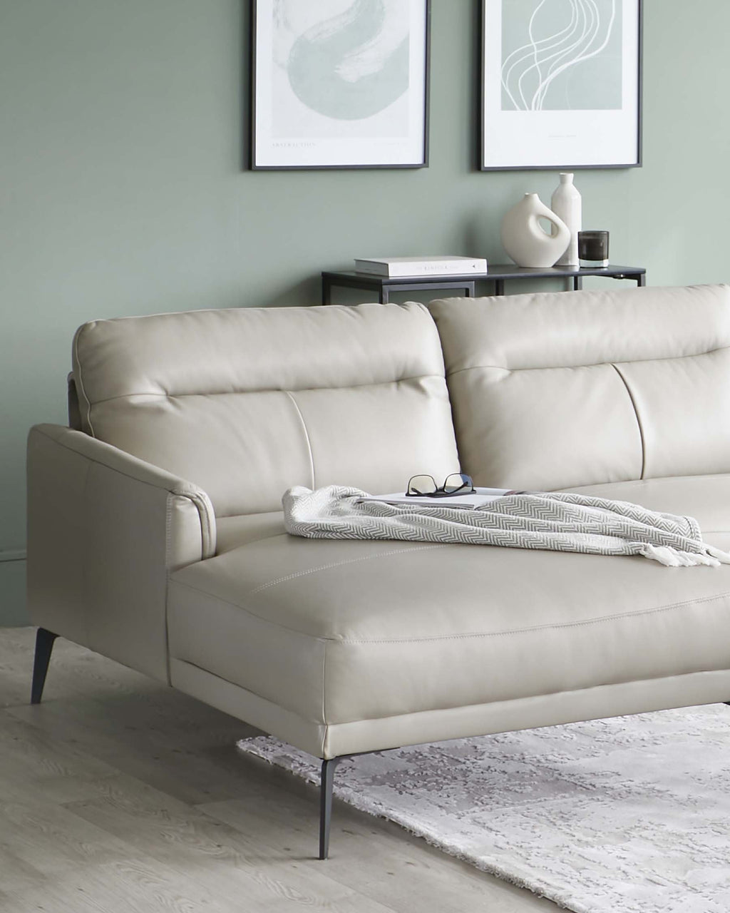 Brooks Light Grey Leather Left Hand Corner Chaise Sofa