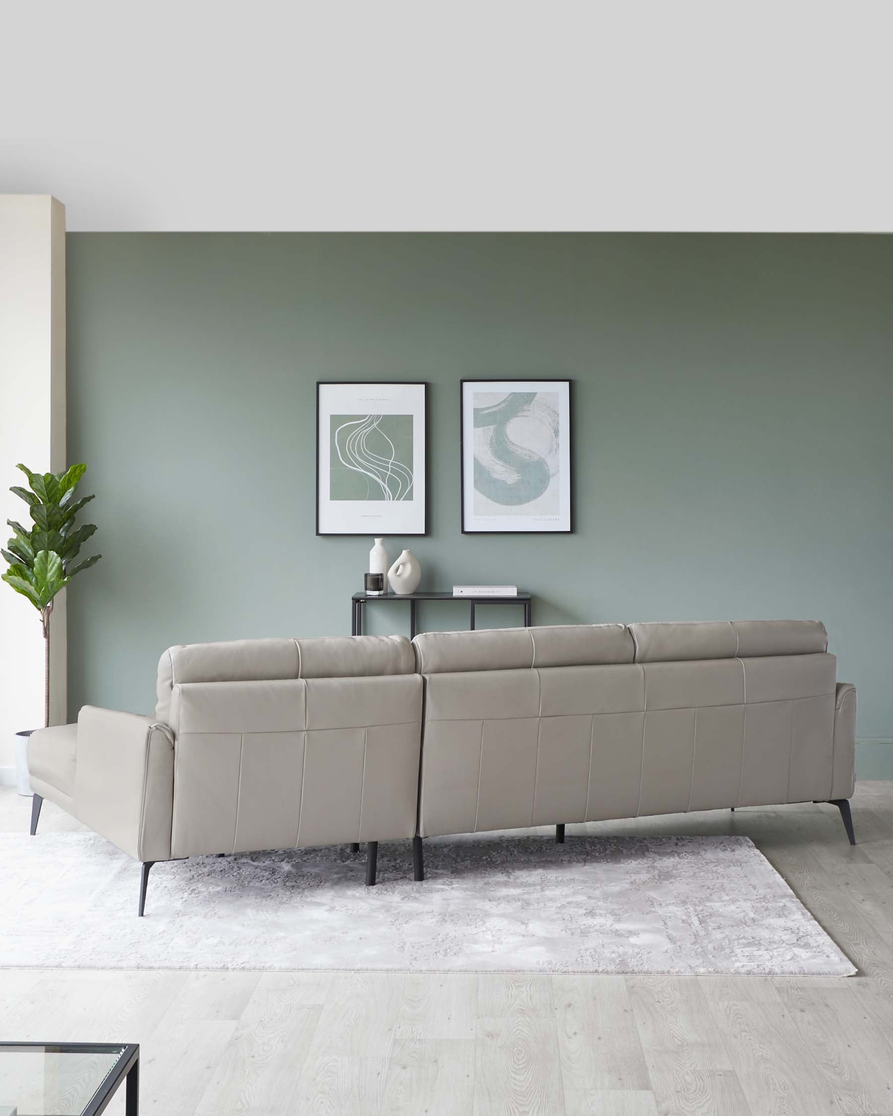 Brooks Light Grey Leather Left Hand Corner Chaise Sofa