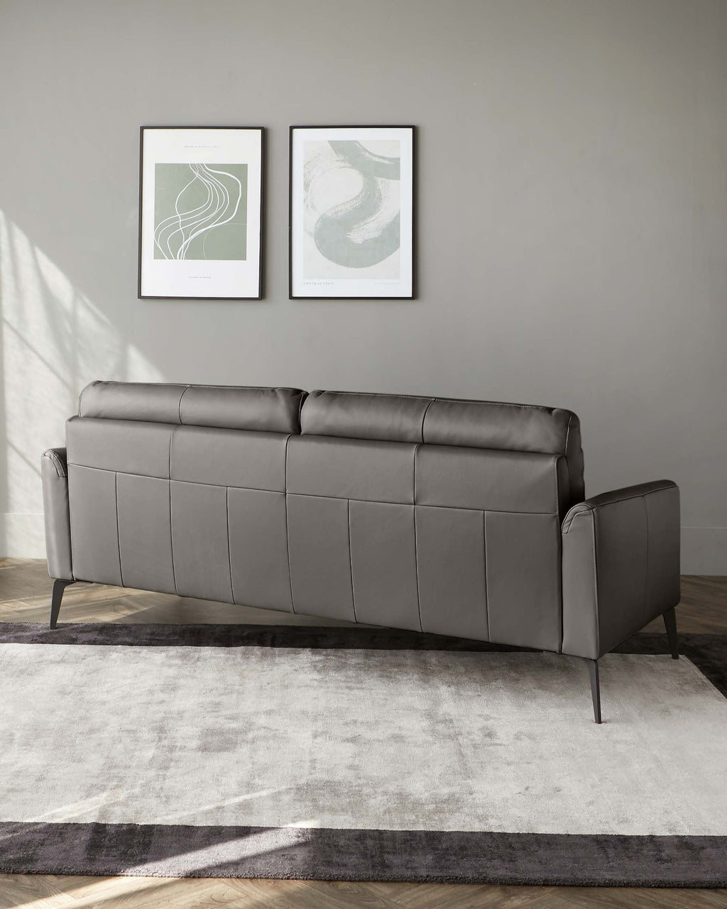 Brooks Dark Grey Leather 3 Seater Sofa