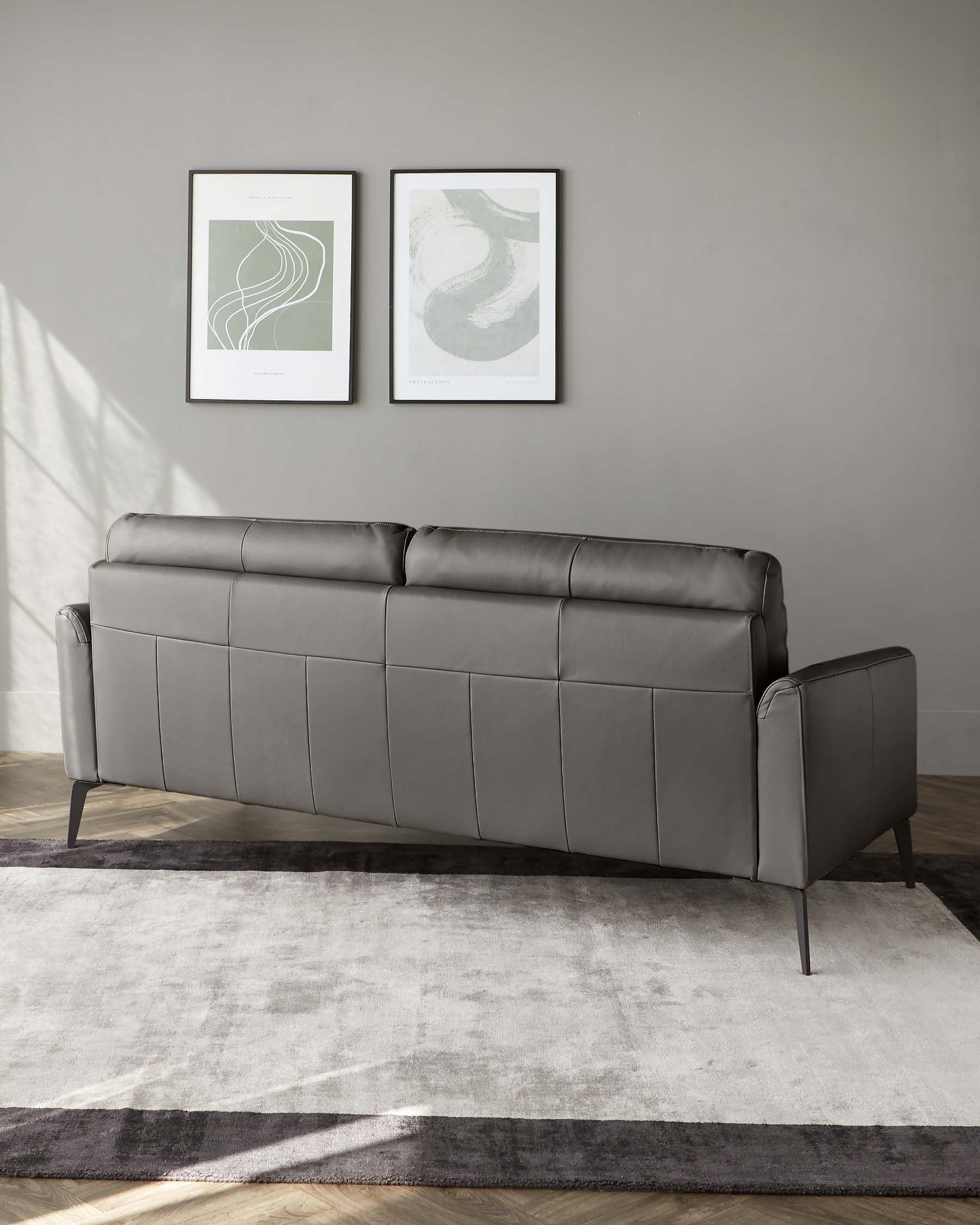 Brooks Dark Grey Leather 3 Seater Sofa