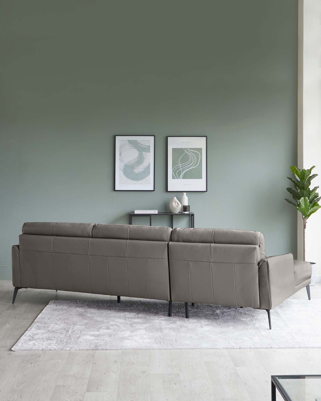 Brooks Dark Grey Leather Left Hand Corner Chaise Sofa