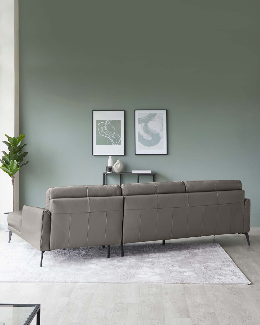 Brooks Dark Grey Leather Right Hand Corner Chaise Sofa